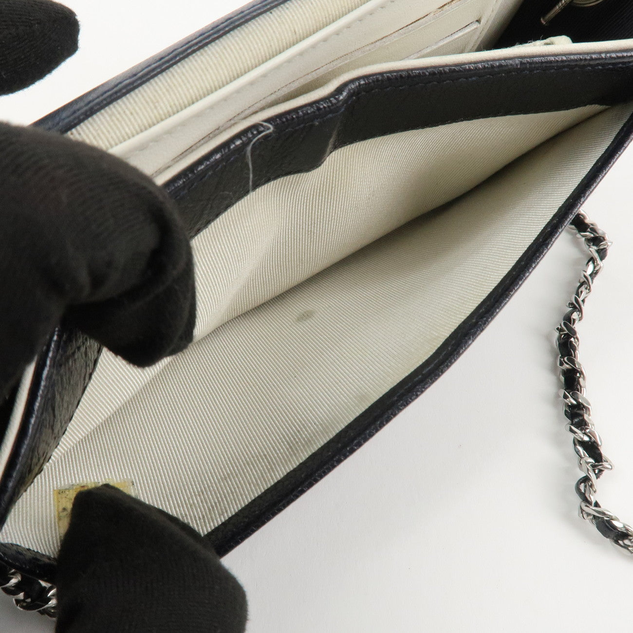 CHANEL Matelasse Leather Chain Long Wallet Dark Navy Bicolore Used