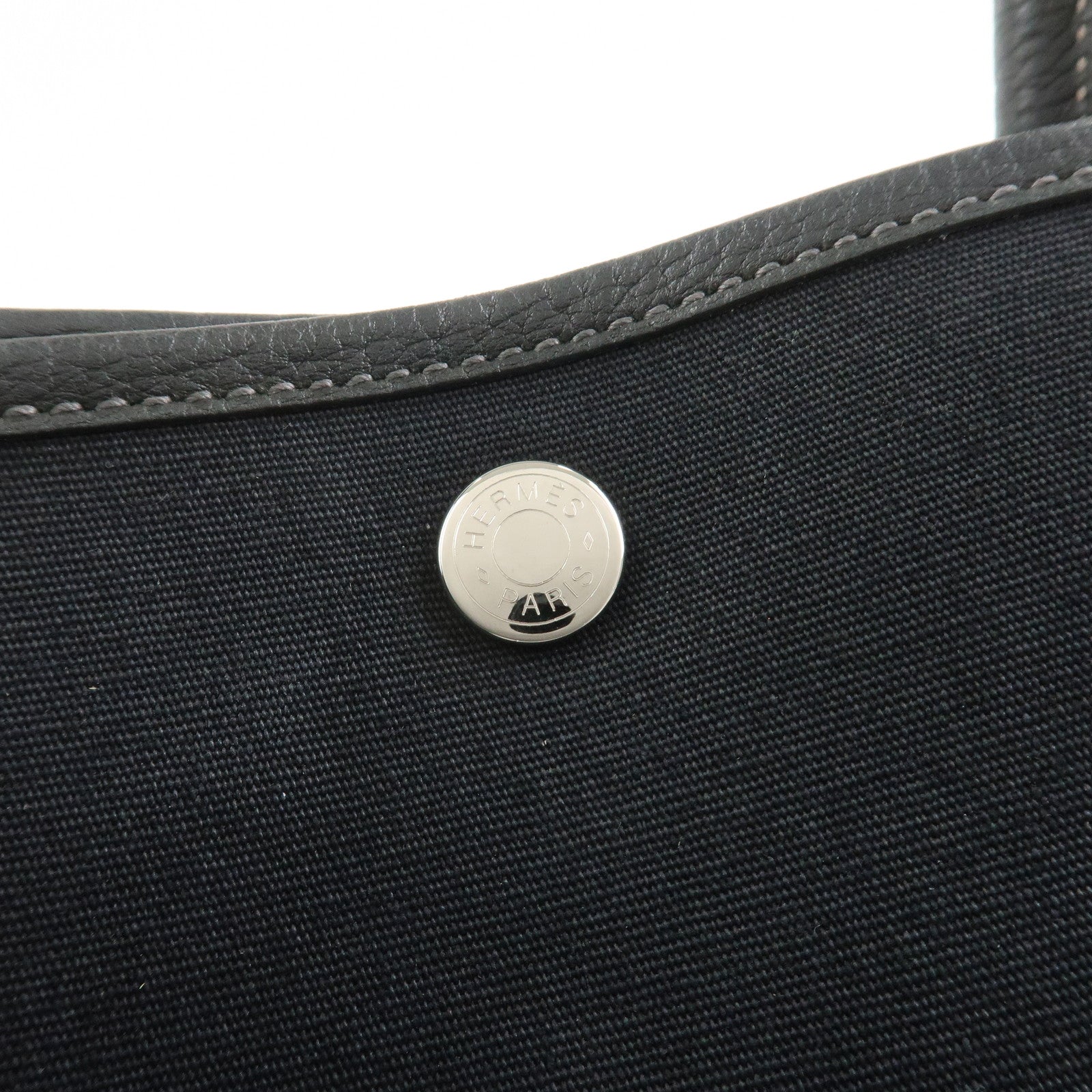 HERMES Garden Party PM Canvas Leather □K Stamped Tote Bag Black