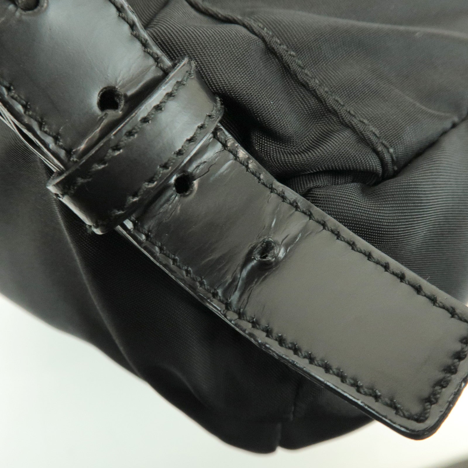 PRADA Triangle Logo Nylon Leather Backpack Rucksack Black B4650F