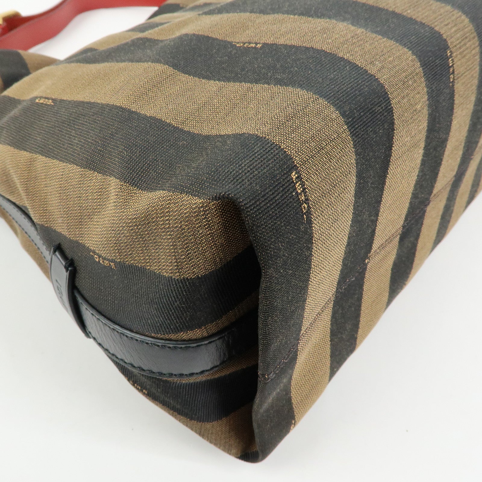 FENDI Pequin Canvas Leather Shoulder Bag Brown Red 8BR653
