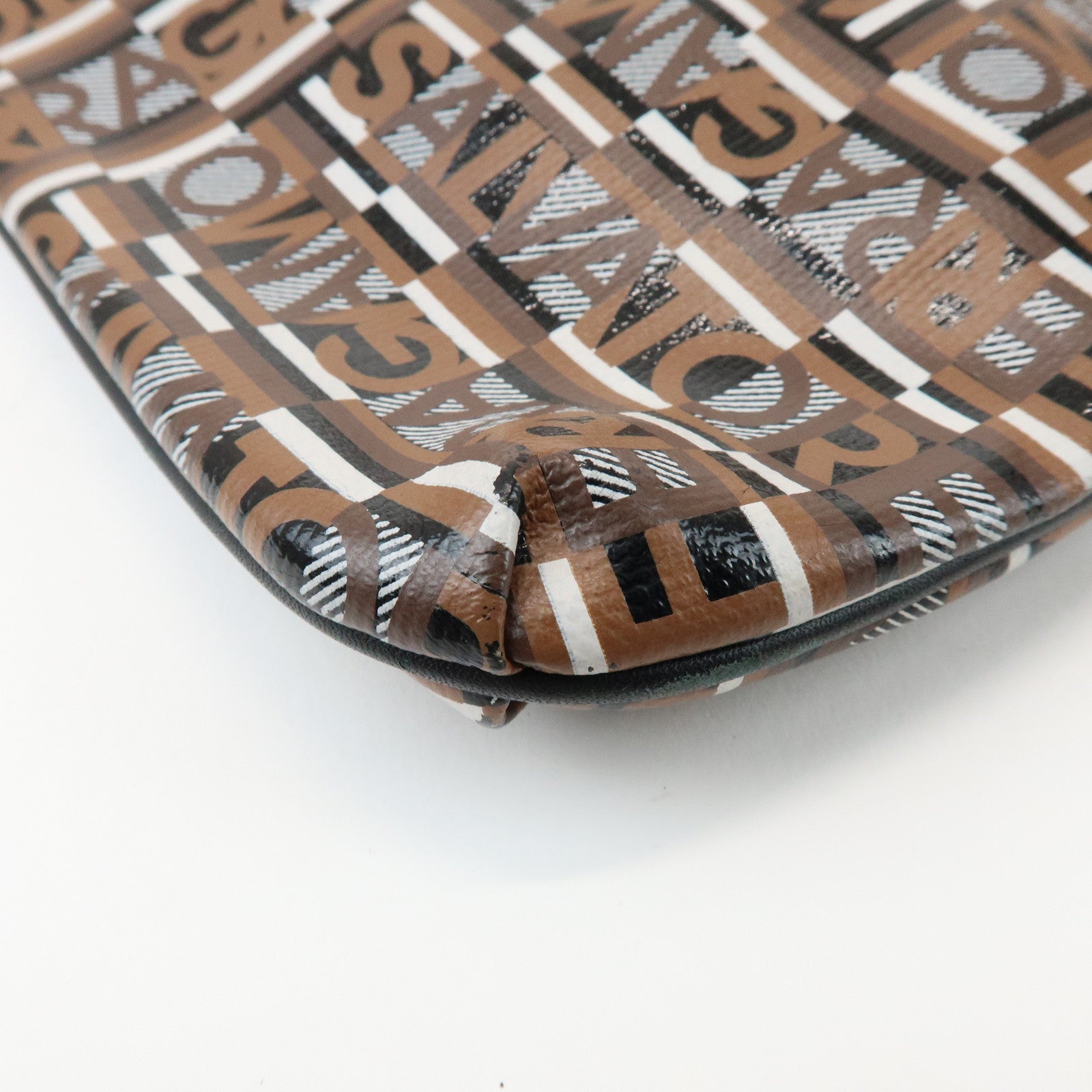 Ferragamo Logo PVC Leather Shoulder Crossbody Bag Brown Black