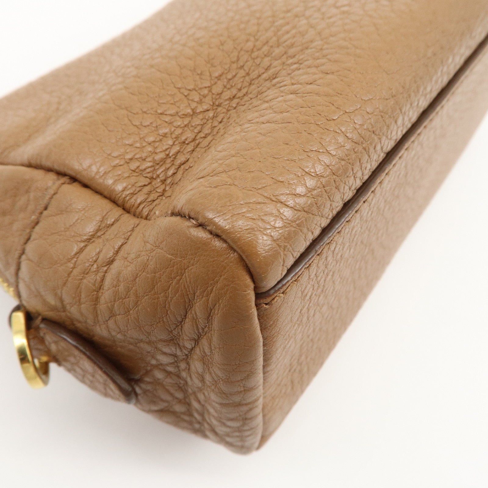 PRADA Logo Leather Pouch Cosmetic Pouch Camel