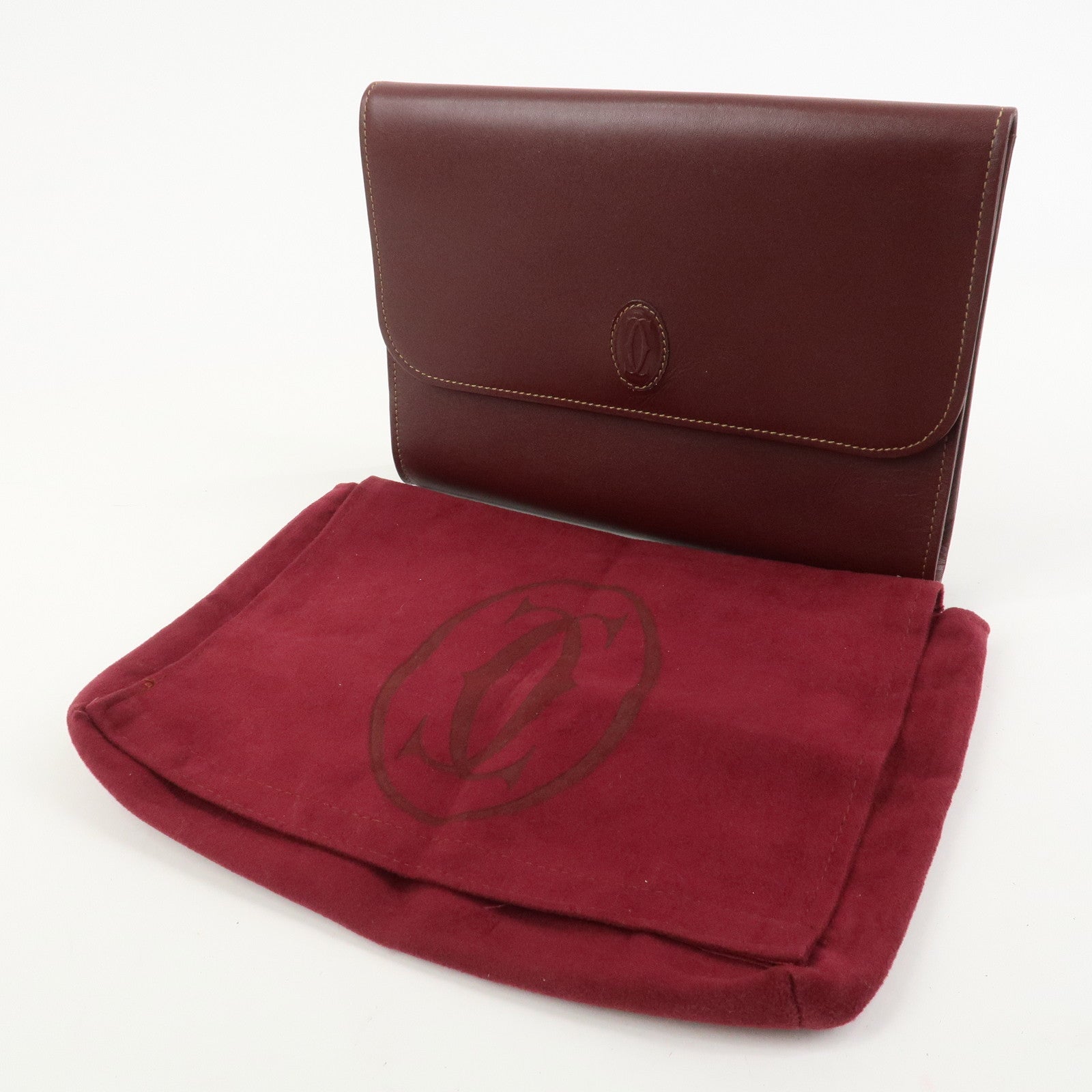 Cartier Logo Leather Clutch Bag Bordeaux