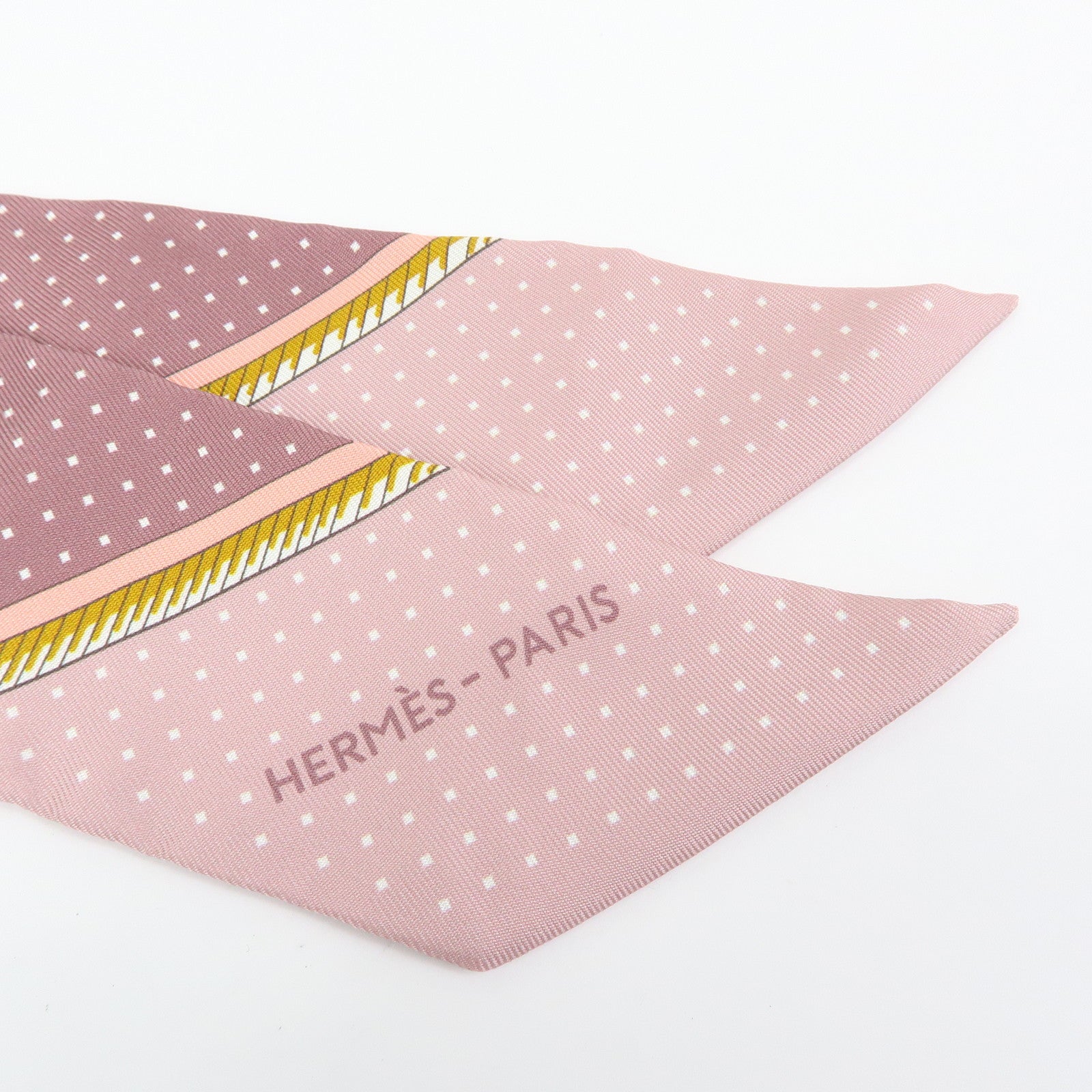 HERMES Silk 100% Twilly Les Voitures a Transformation Yellow Pink