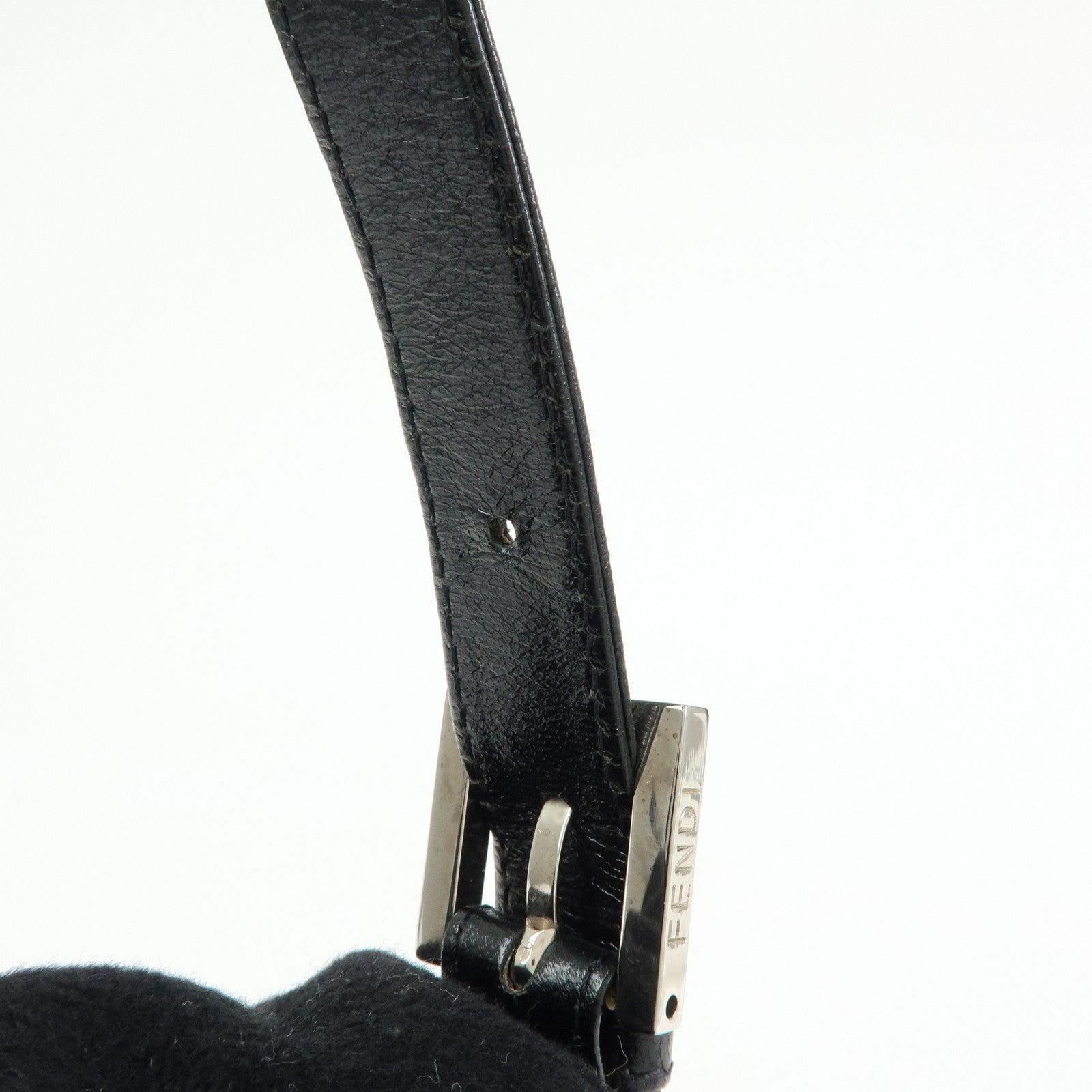 FENDI Mamma Baguette Wool Leather Shoulder Bag Hand Bag Black 26325