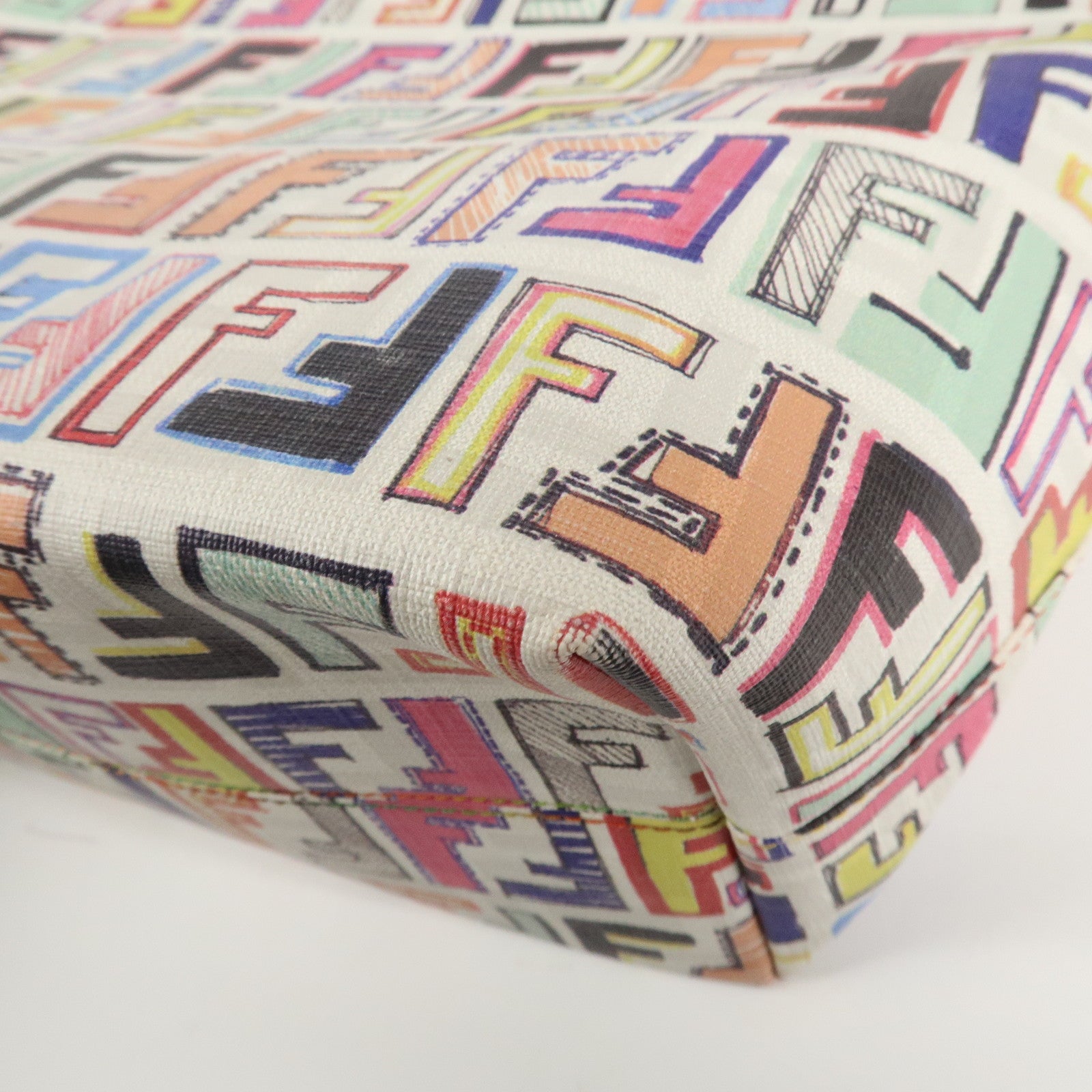 FENDI Zucca Logo Print PVC Tote Bag Multicolor White 8BH185 Used