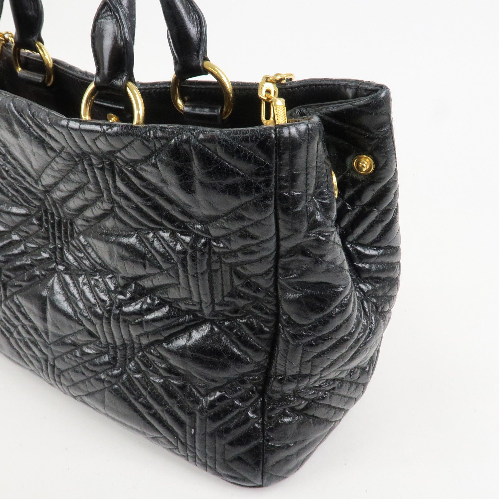 MIU MIU Leather 2Way Shoulder Bag Hand Bag Tote Bag Black