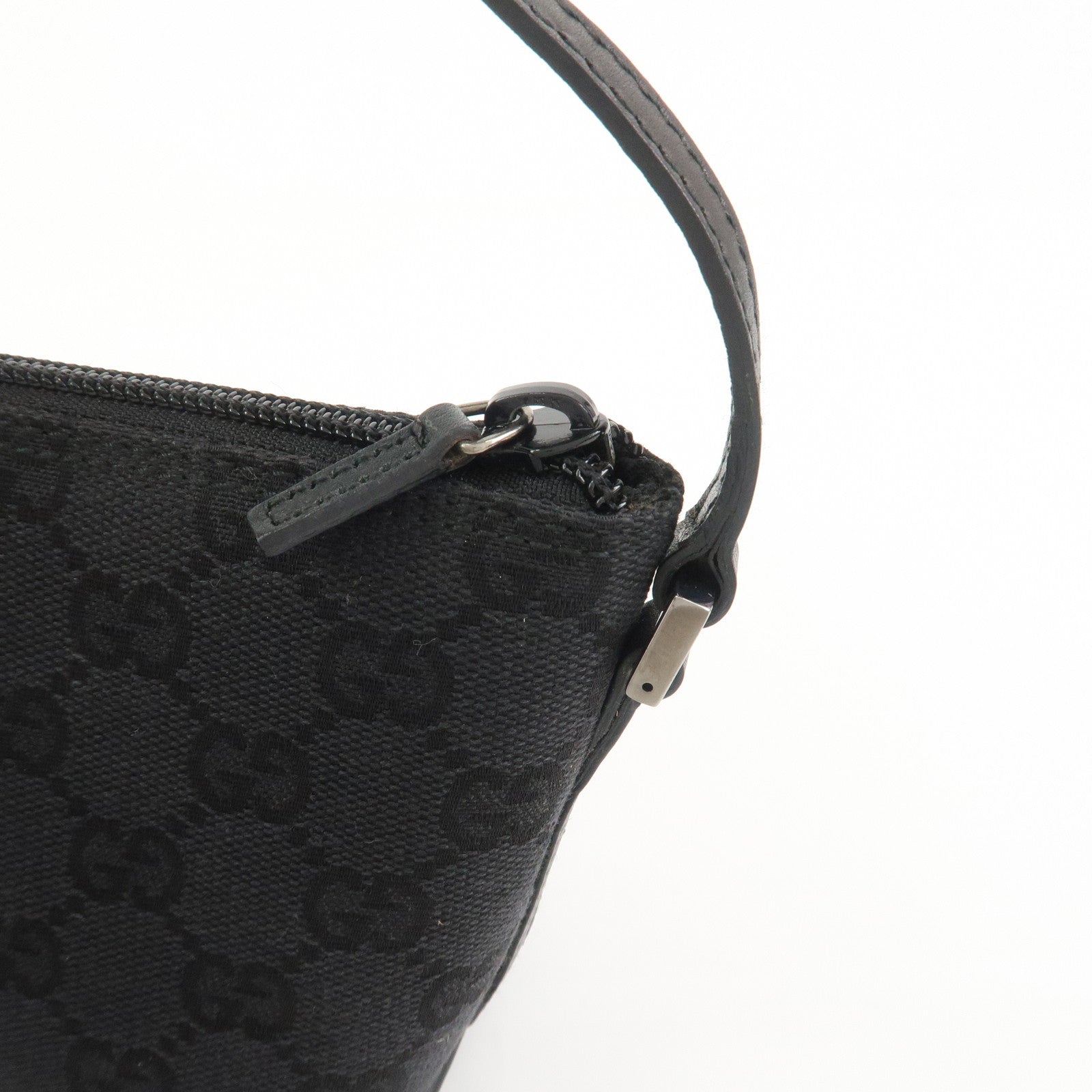GUCCI Boat Bag GG Canvas Leather Hand Bag Black 07198