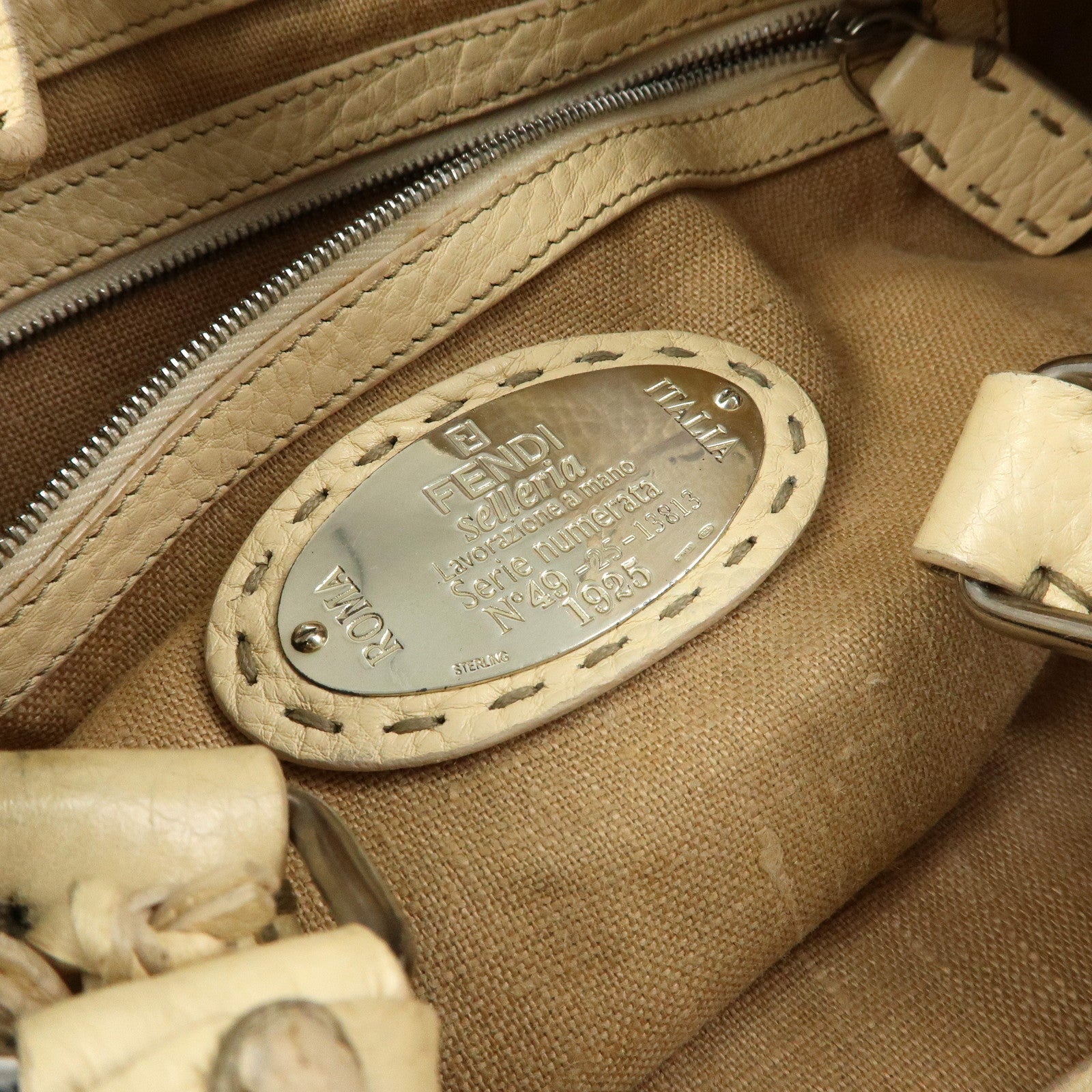 FENDI Selleria Leather Hand Bag Shoulder Bag Cream 8BR457