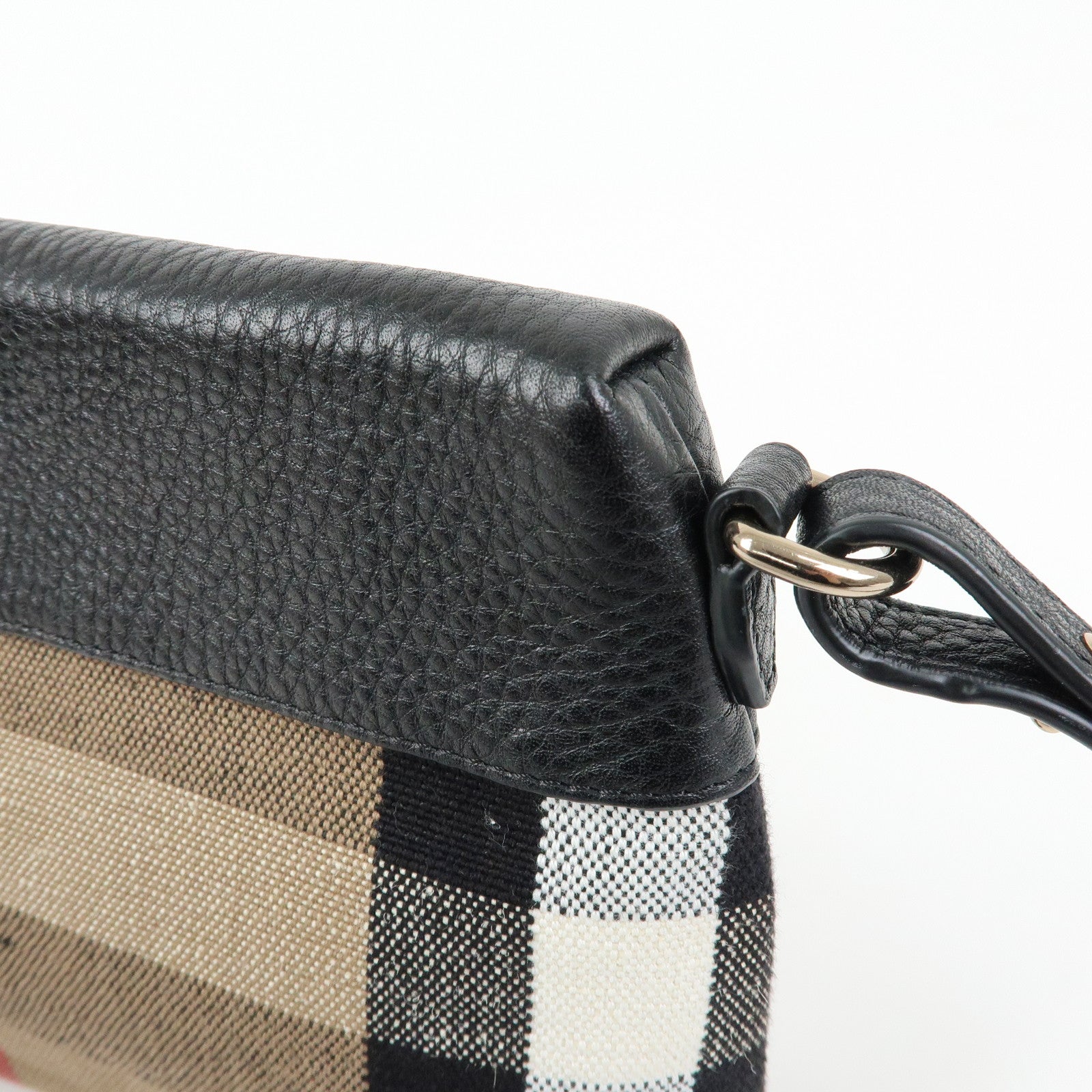 BURBERRY Nova Plaid Canvas Leather Shoulder Bag Beige Black