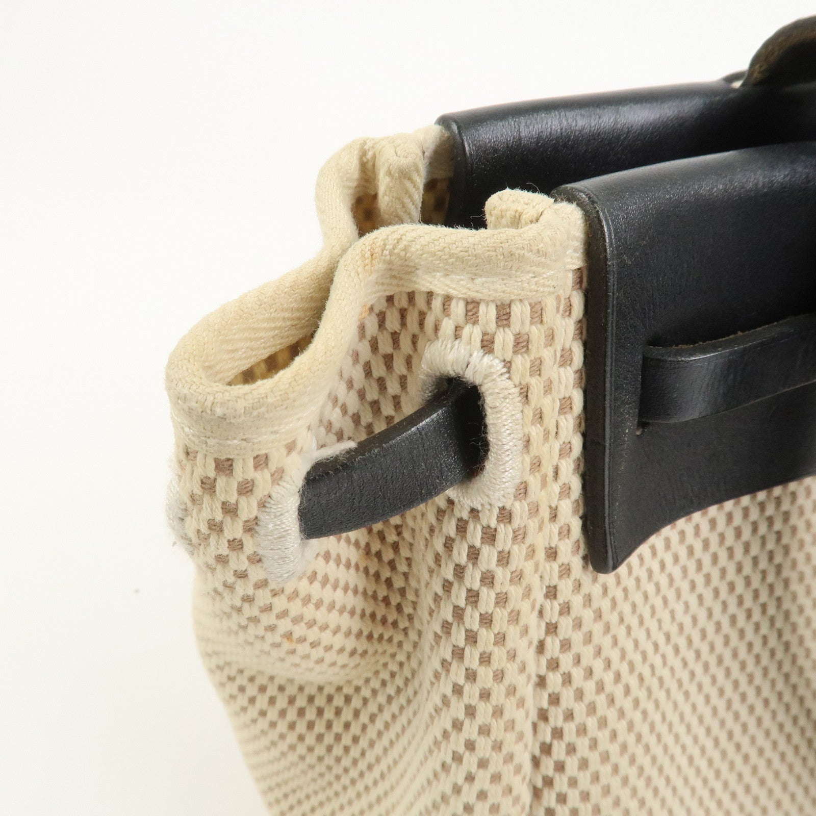 HERMES Herline Cabas PM Toile GM Canvas Leather Hand Bag □H Stamped