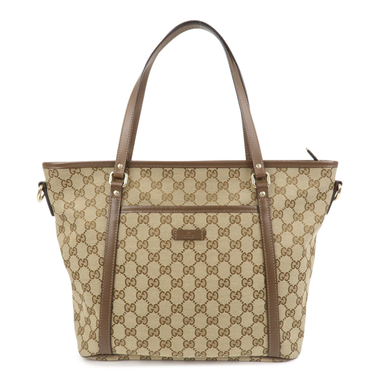 GUCCI GG Monogram Canvas Leather 2Way Tote Bag Beige Brown 388929