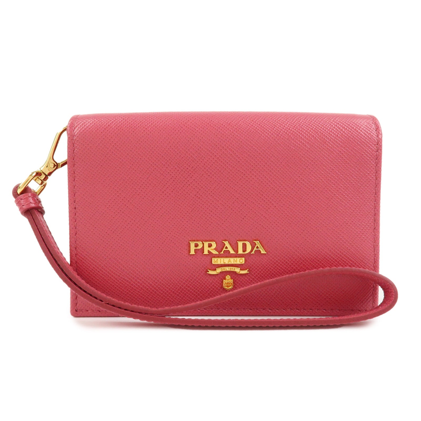 PRADA Saffiano Leather Logo Card Case Card Holder Pink 1M1439