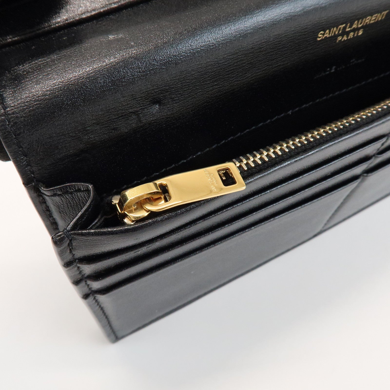 SAINT LAURENT PARIS Cassandra Leather SA Long Wallet Black 635542