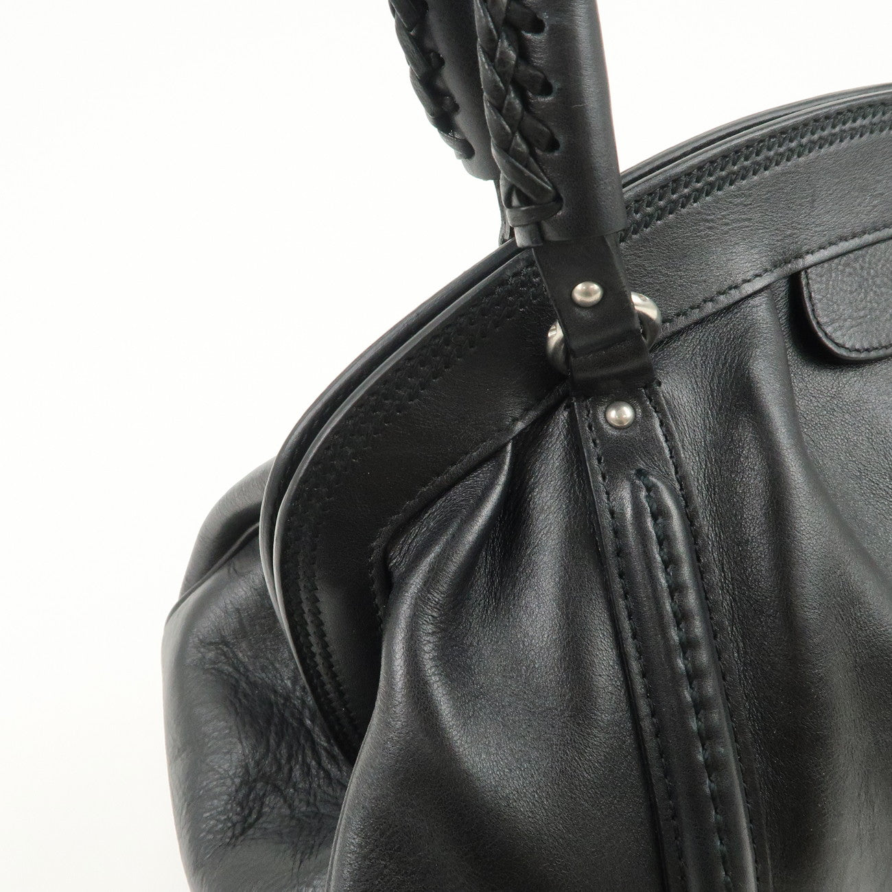 Christian Dior Logo Leather Hand Bag Shoulder Bag Black Silver