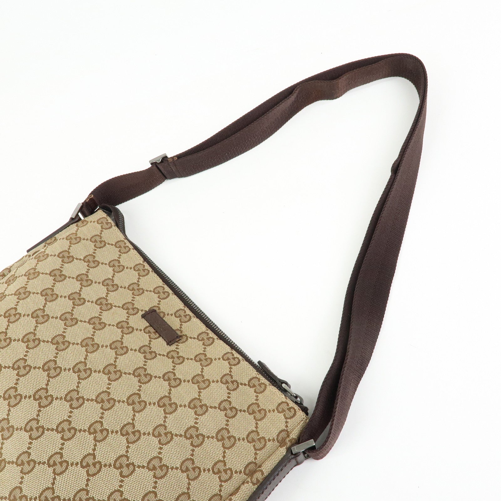 GUCCI GG Canvas Leather Crossbody Shoulder Bag Beige Brown 114273