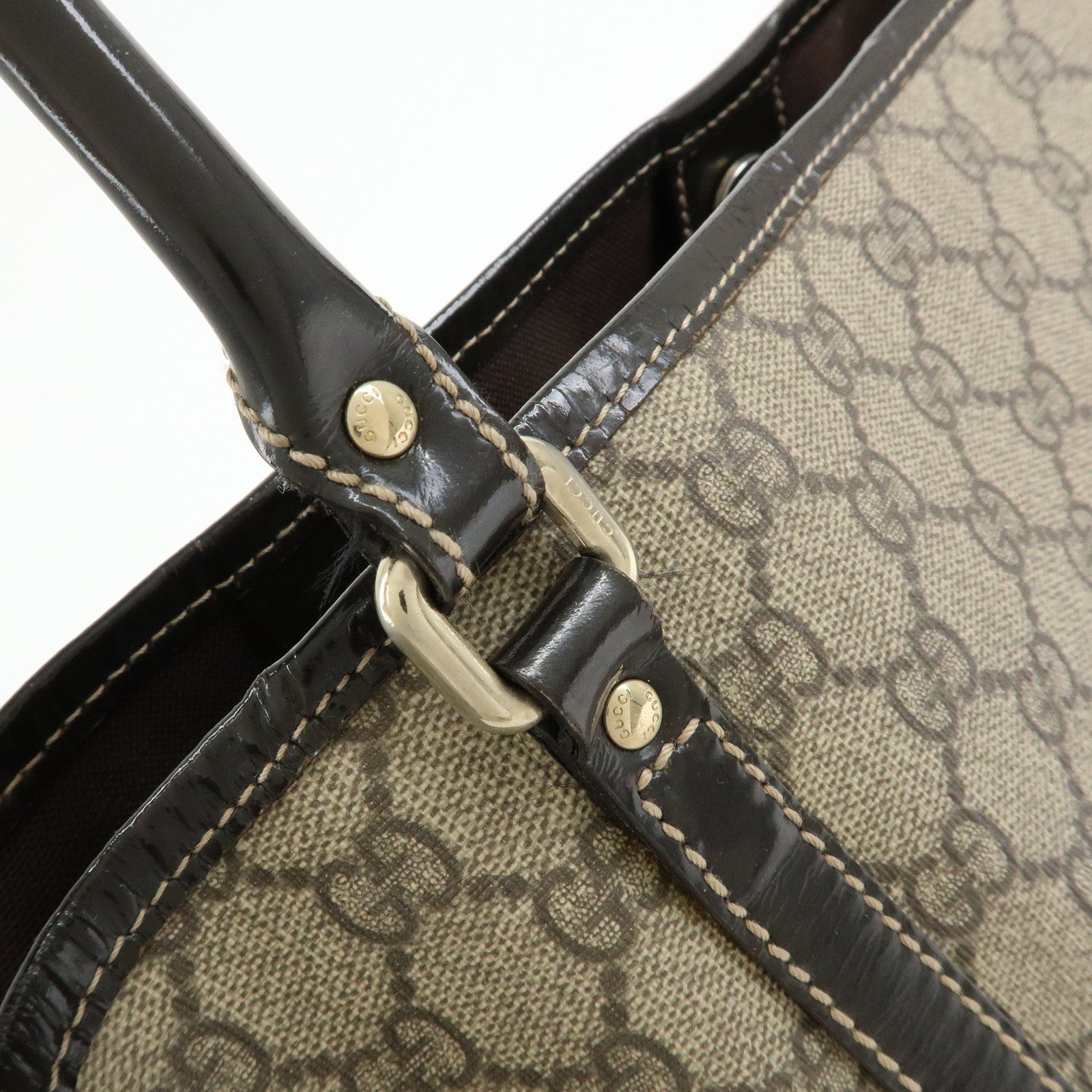 GUCCI GG Supreme Patent Leather Tote Bag Shoulder Bag Beige 197953