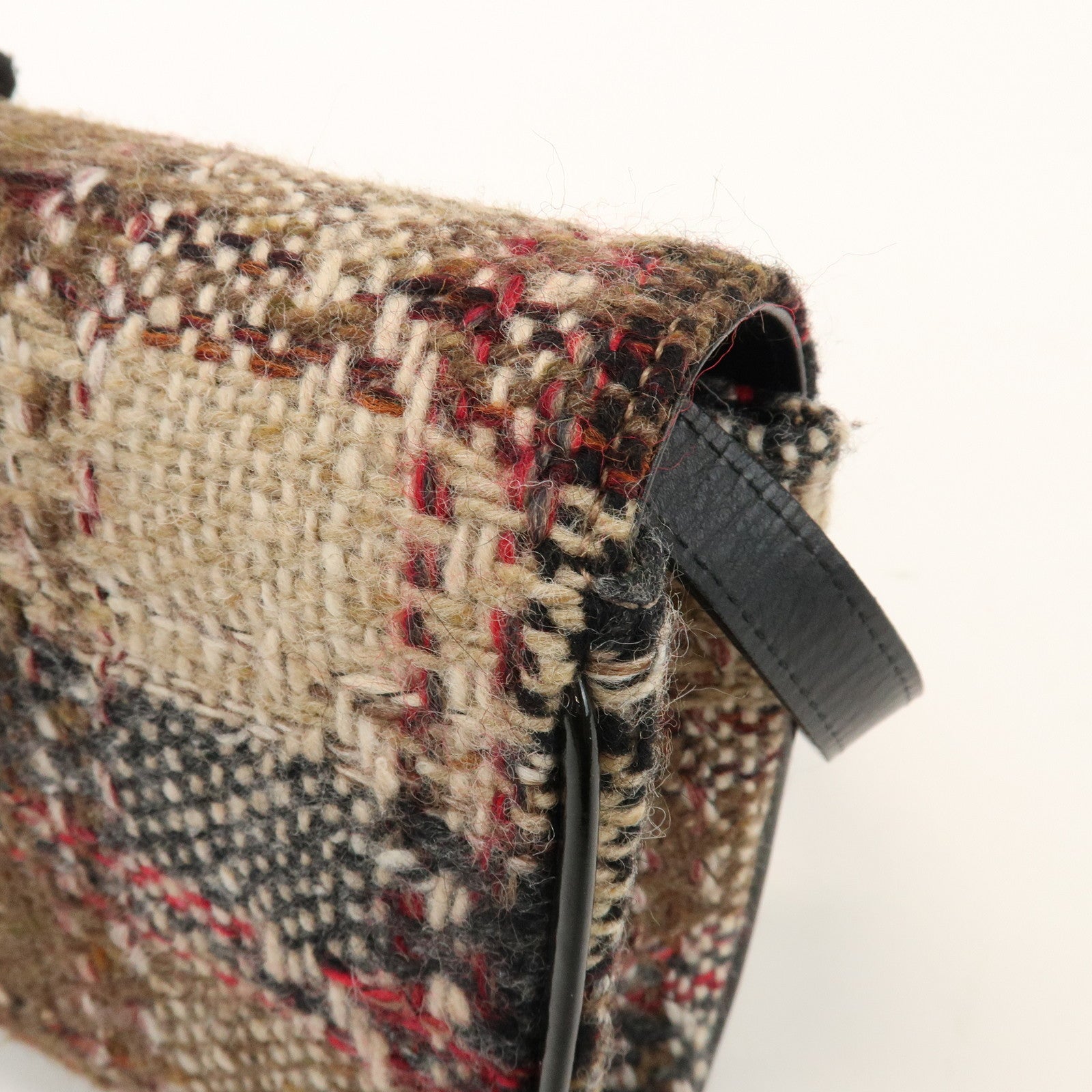 BURBERRY Tweed Patent Leather Suede Shoulder Bag Plaid Beige Black