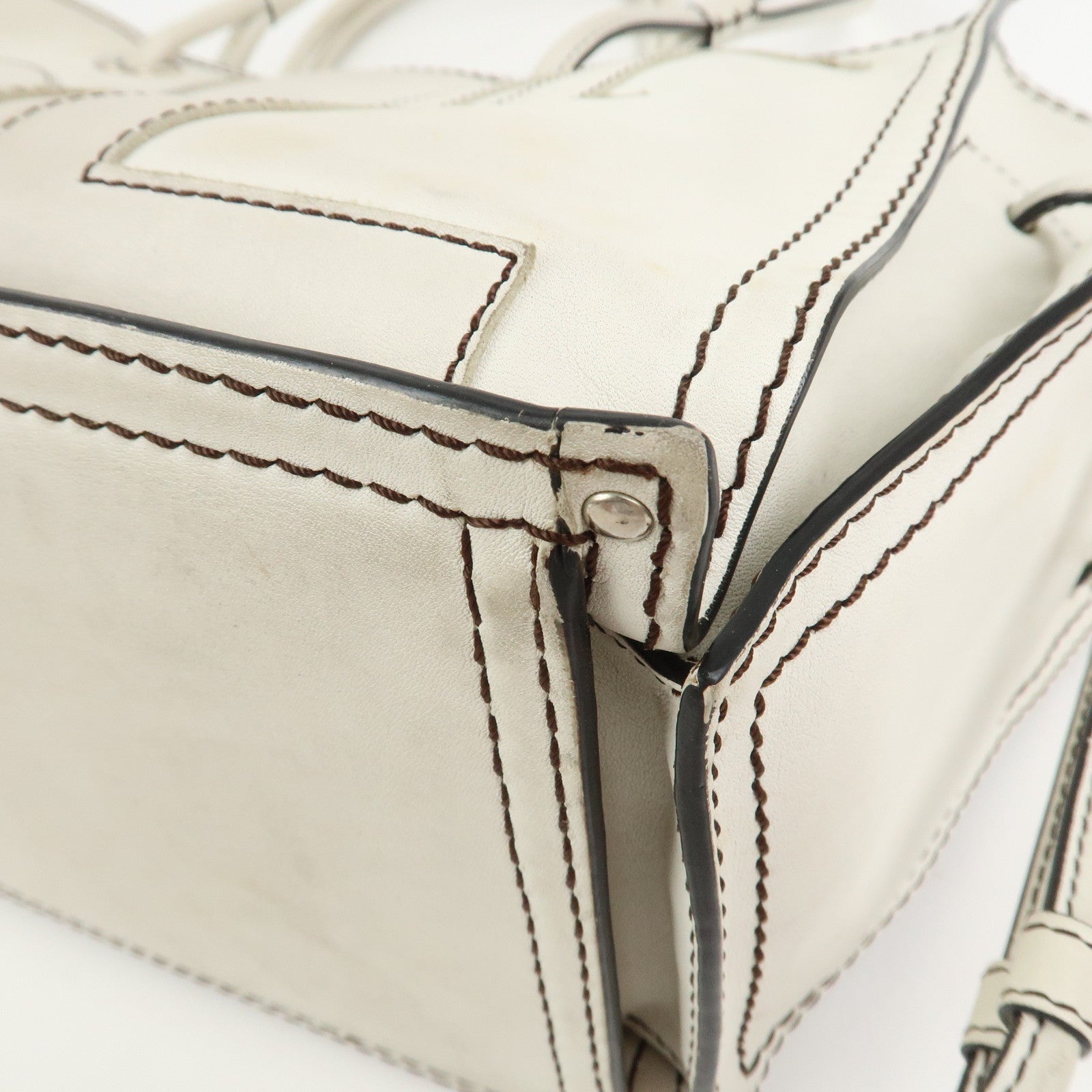 LOEWE Anagram Leather Shopper Tote Bag Shoulder Bag Hand Bag Ivory