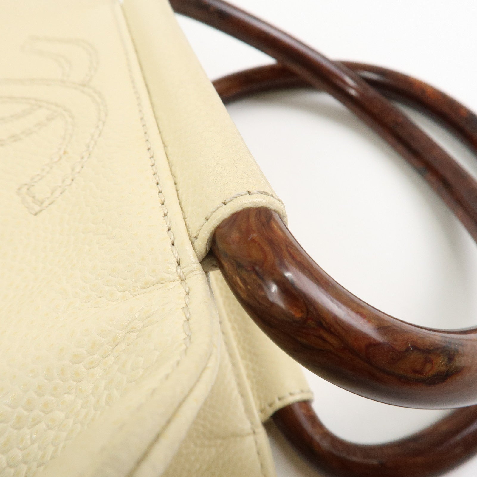 CHANEL COCO Mark Caviarskin Hand Bag Ivory Brown