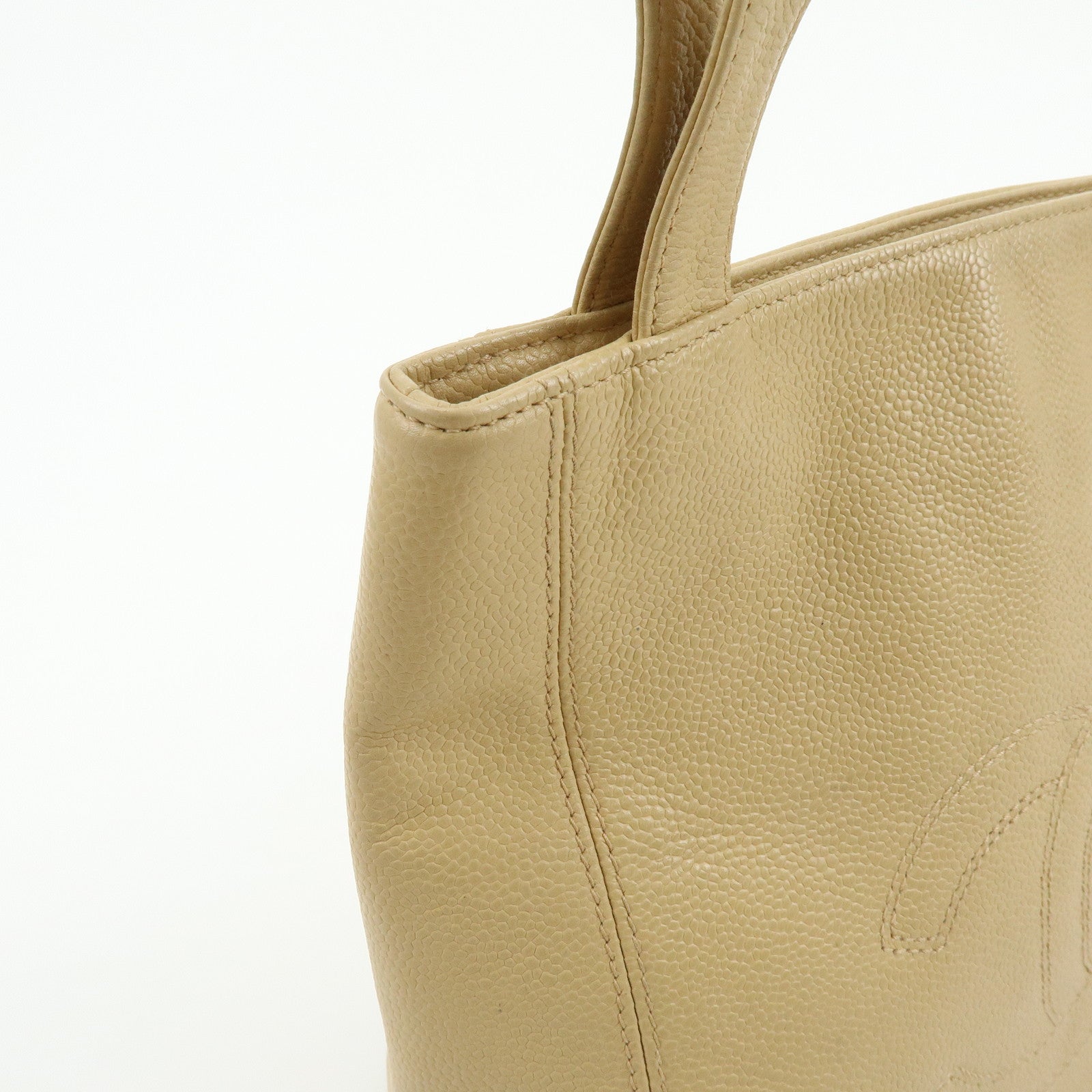 CHANEL COCO Mark Caviarskin Tote Bag Shoulder Bag Hand Bag Beige