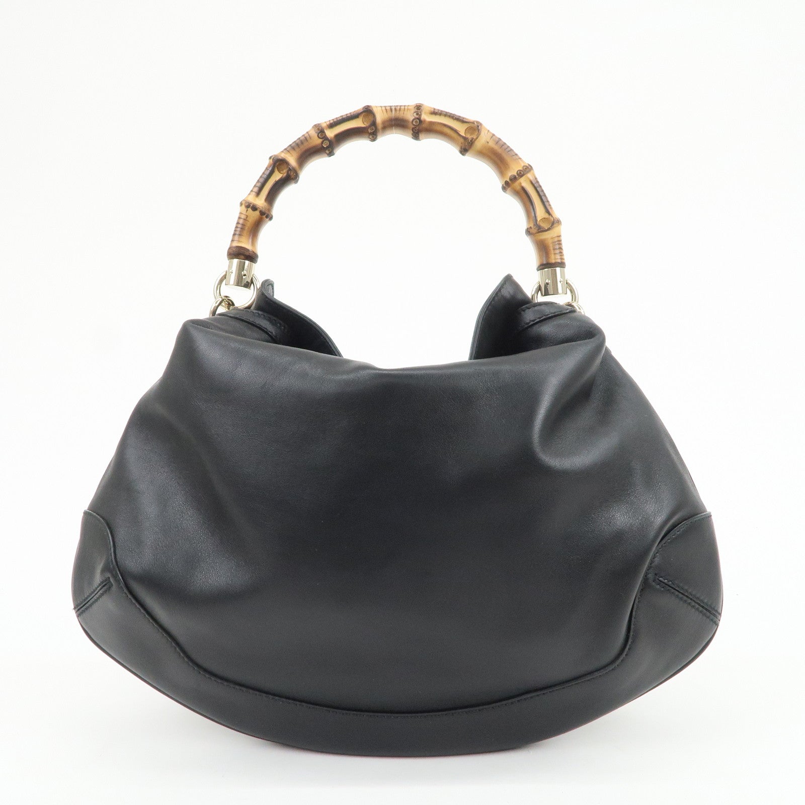 GUCCI Bamboo Leather 2Way Bag Hand Bag Shoulder Bag Black 169961