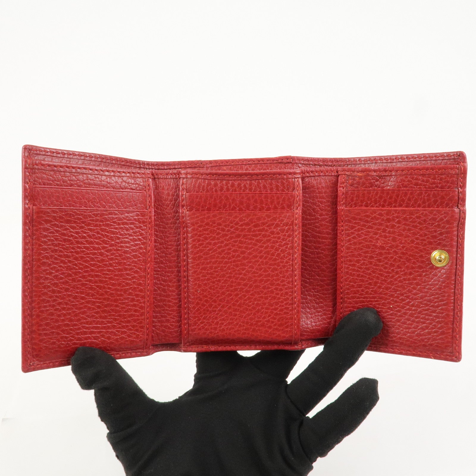 GUCCI GG Marmont Leather Tri-fold Compact Wallet Red 474746