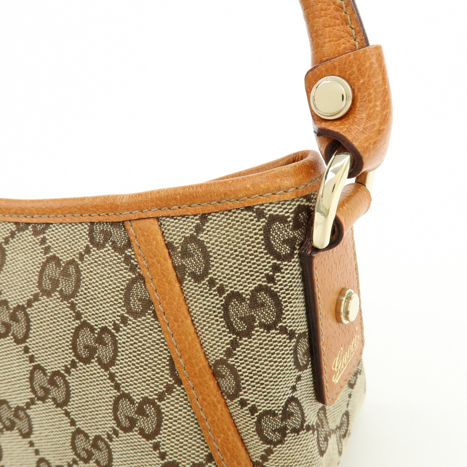 GUCCI Abbey GG Canvas Leather Shoulder Hand Bag Beige Orange 130939