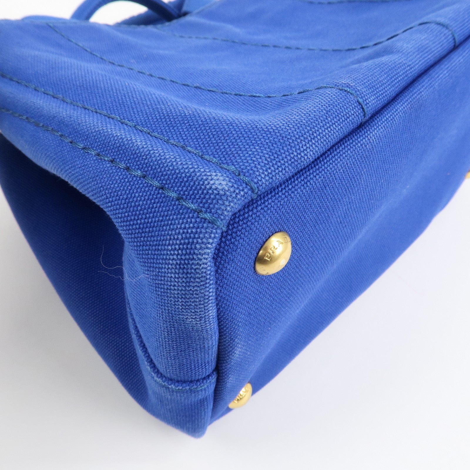 PRADA Logo Canapa Mini Canvas 2Way Tote Shoulder Bag Blue BN2439 Used