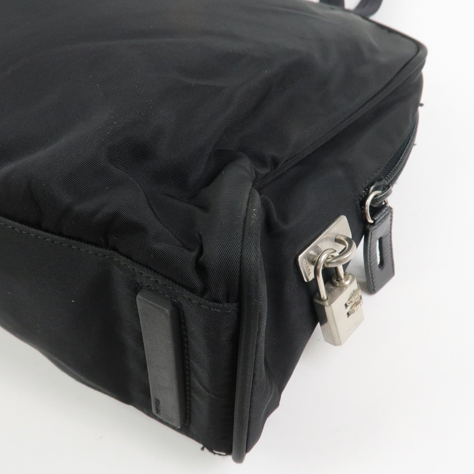 PRADA Triangle Logo Nylon Leather Shoulder Bag Hand Bag Black