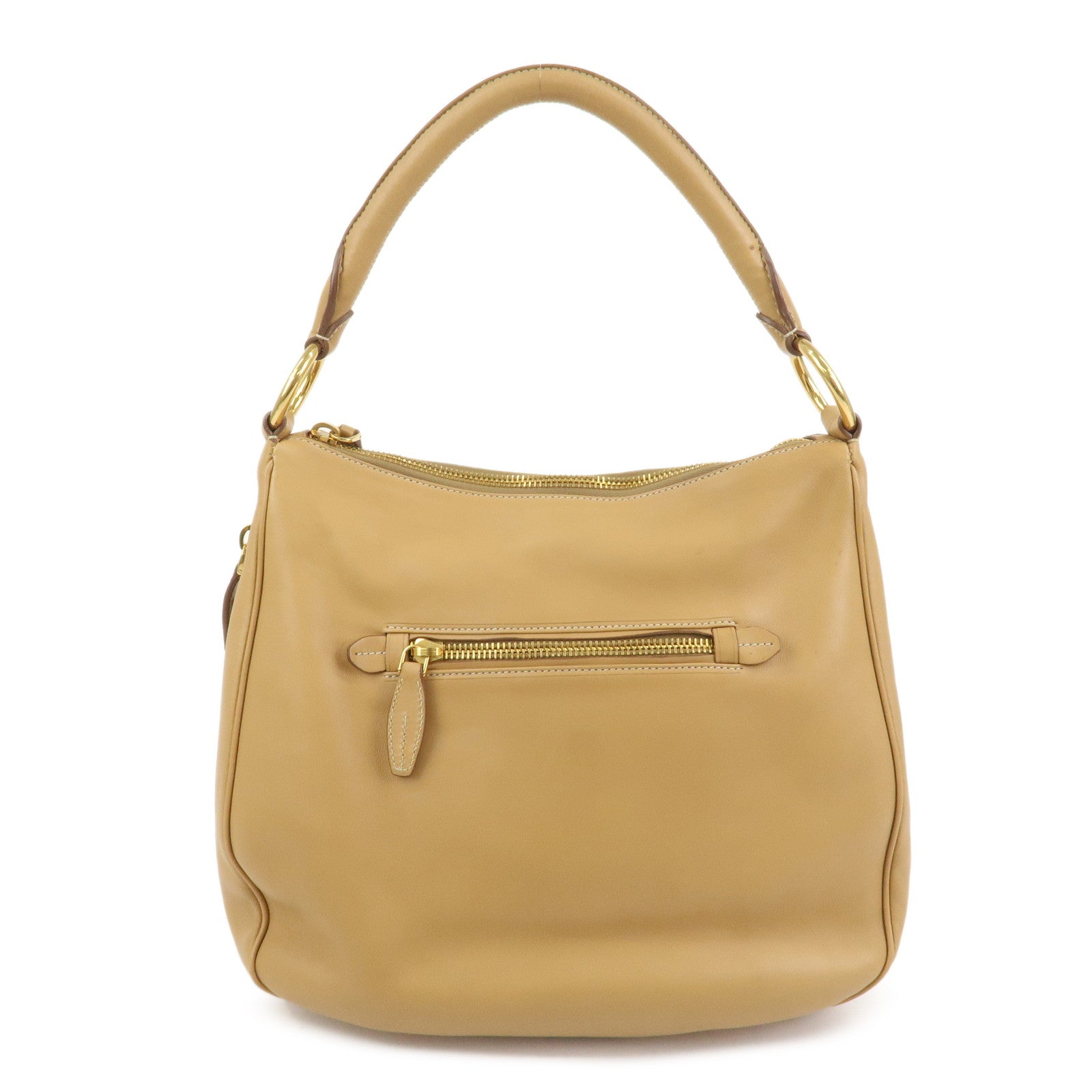 PRADA Triangle Logo Leather Shoulder Bag Hand Bag Camel