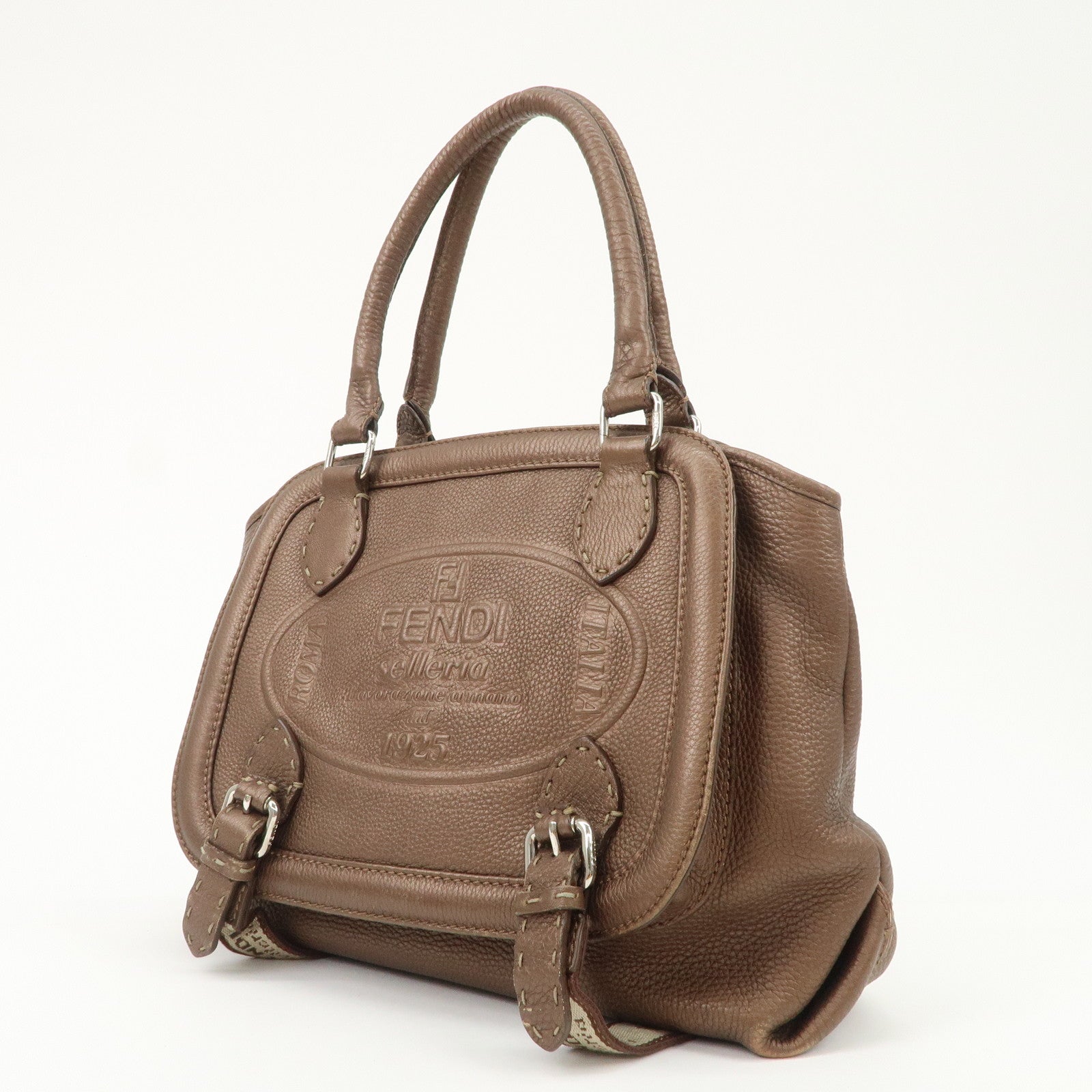 FENDI Seleria Leather Hand Bag Brown 8BN170