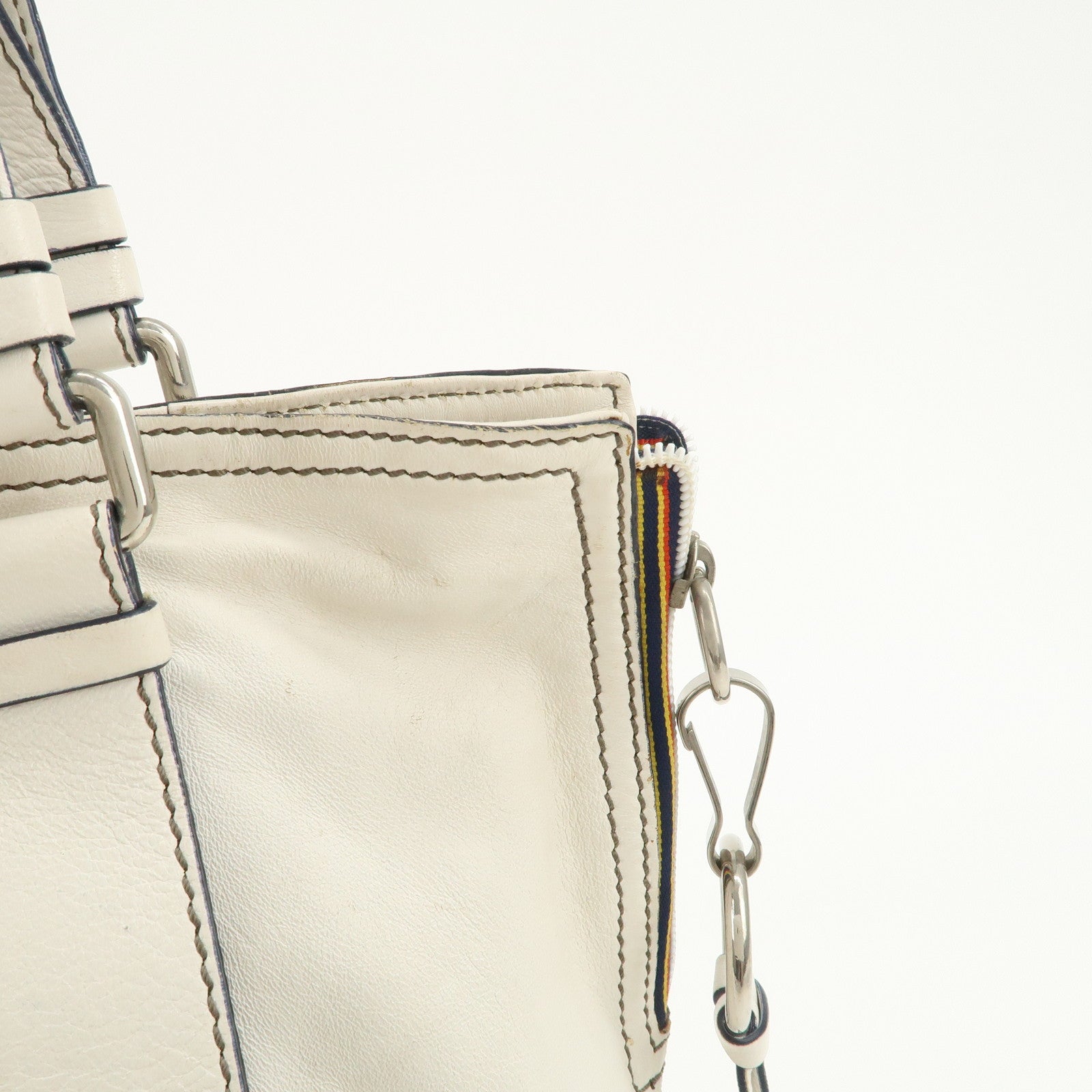 Chloe Patsy Studs Logo Leather Tote Bag Shoulder Bag Ivory