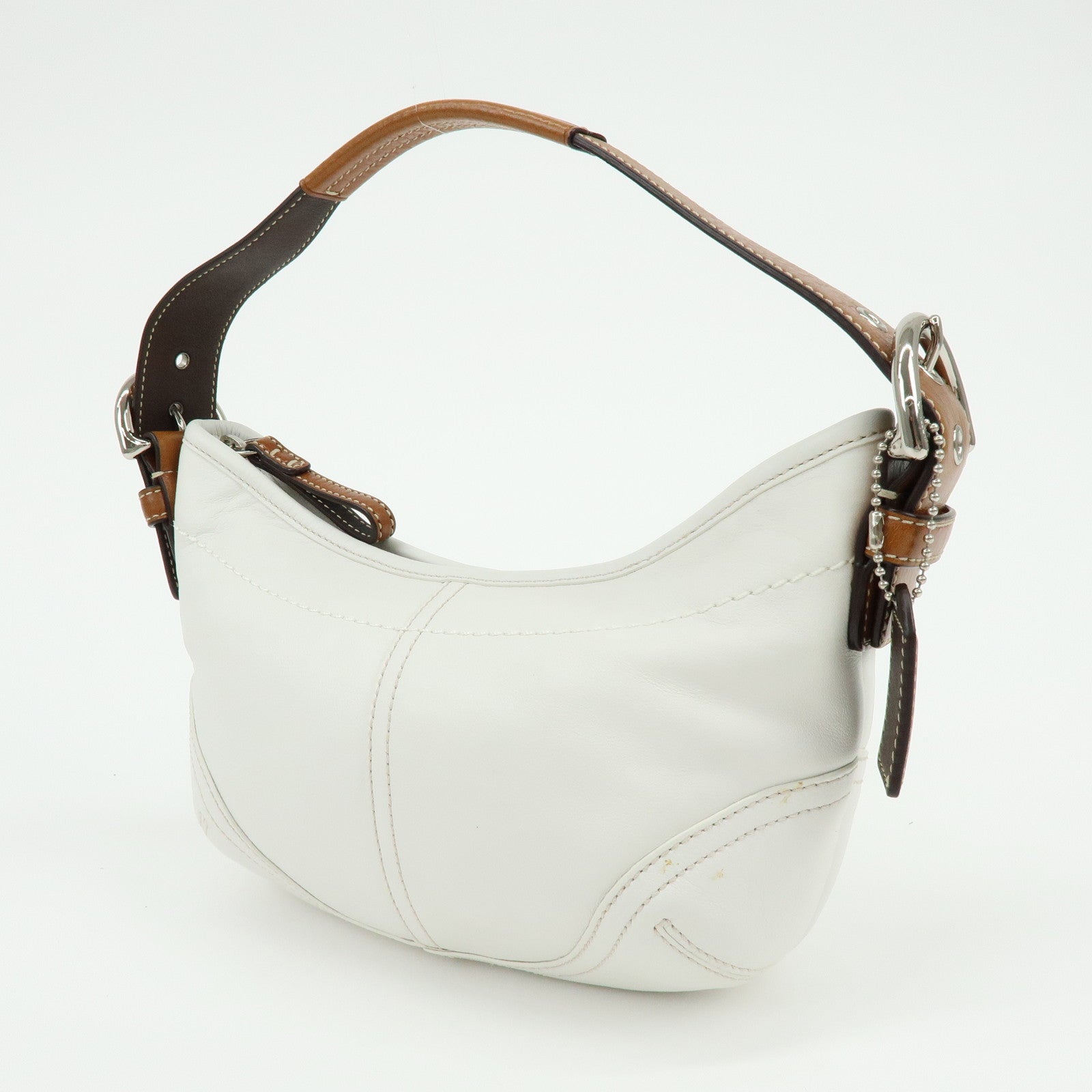 COACH Leather Shoulder Bag Hand Bag White Camel