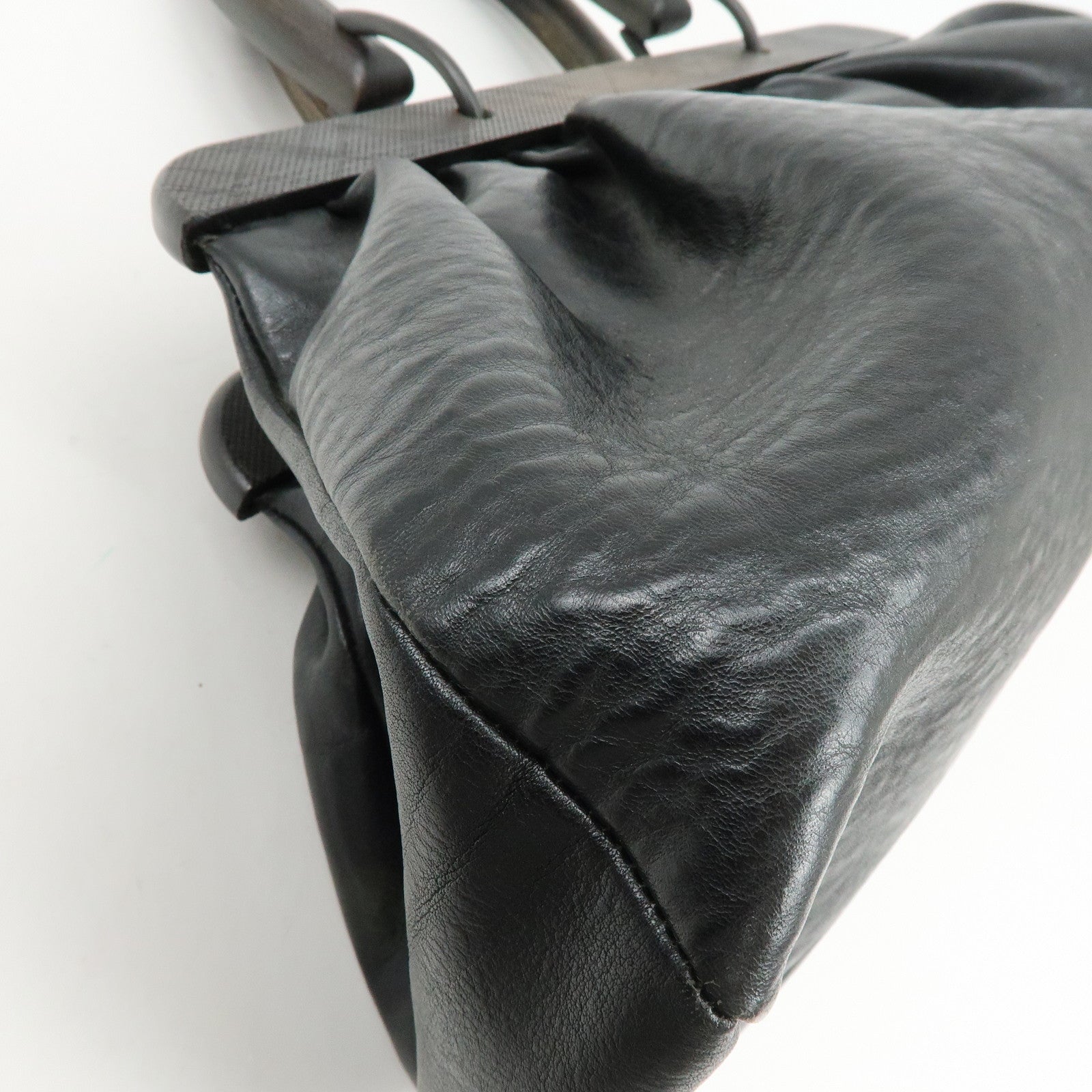 GUCCI Leather Wood Hand Bag Doctor Bag Black 105377