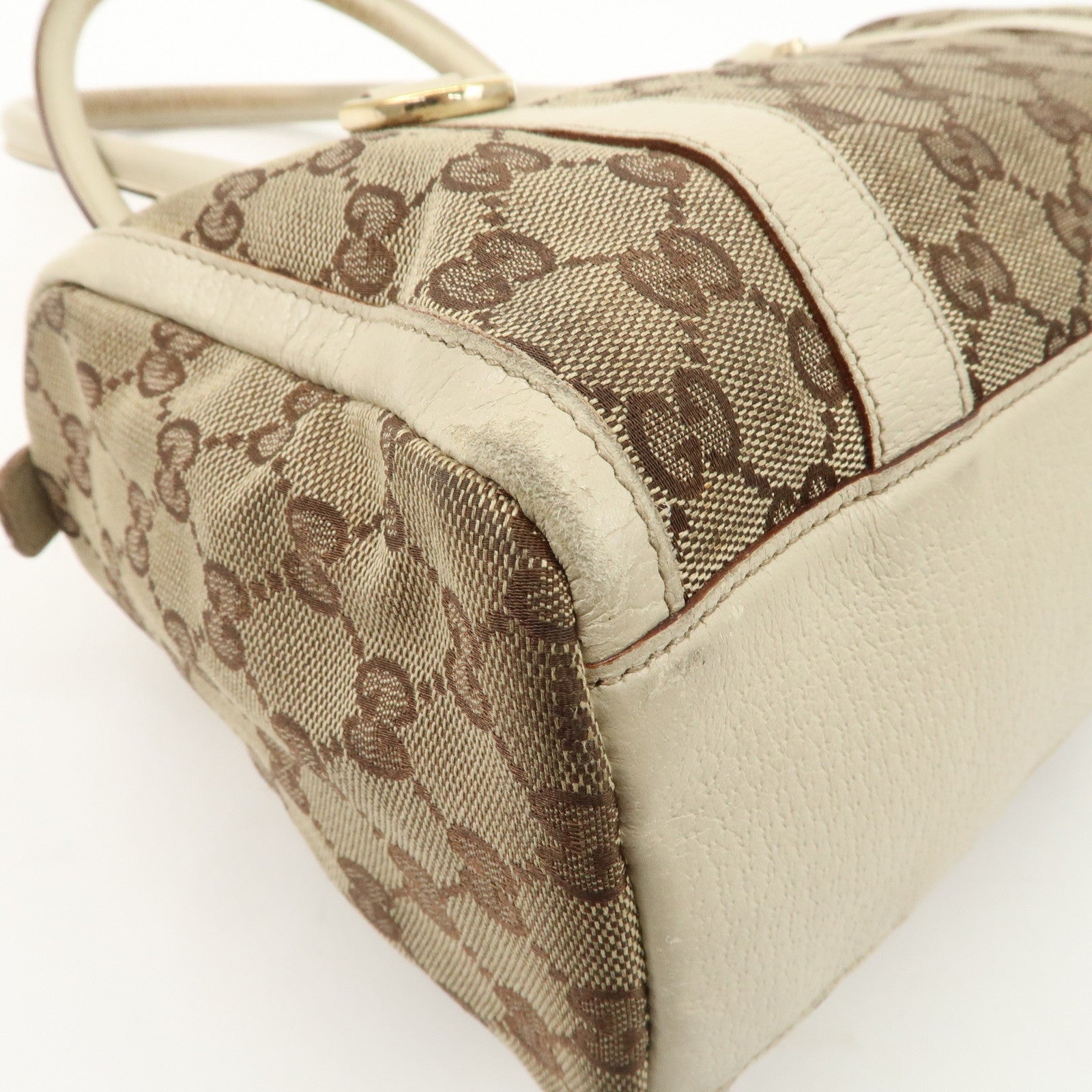 GUCCI Abbey GG Canvas Leather Boston Bag Beige Brown 130942