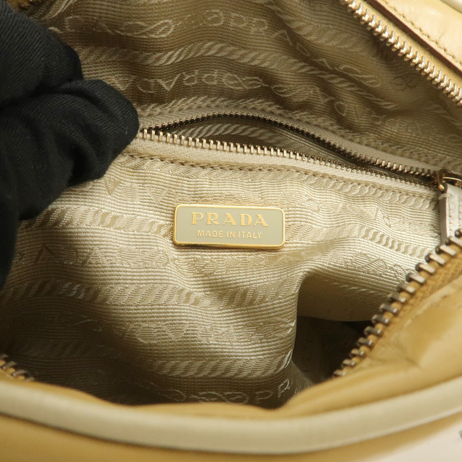 PRADA Leather Bowling Bag Boston Bag Hand Bag Gold HDW Beige