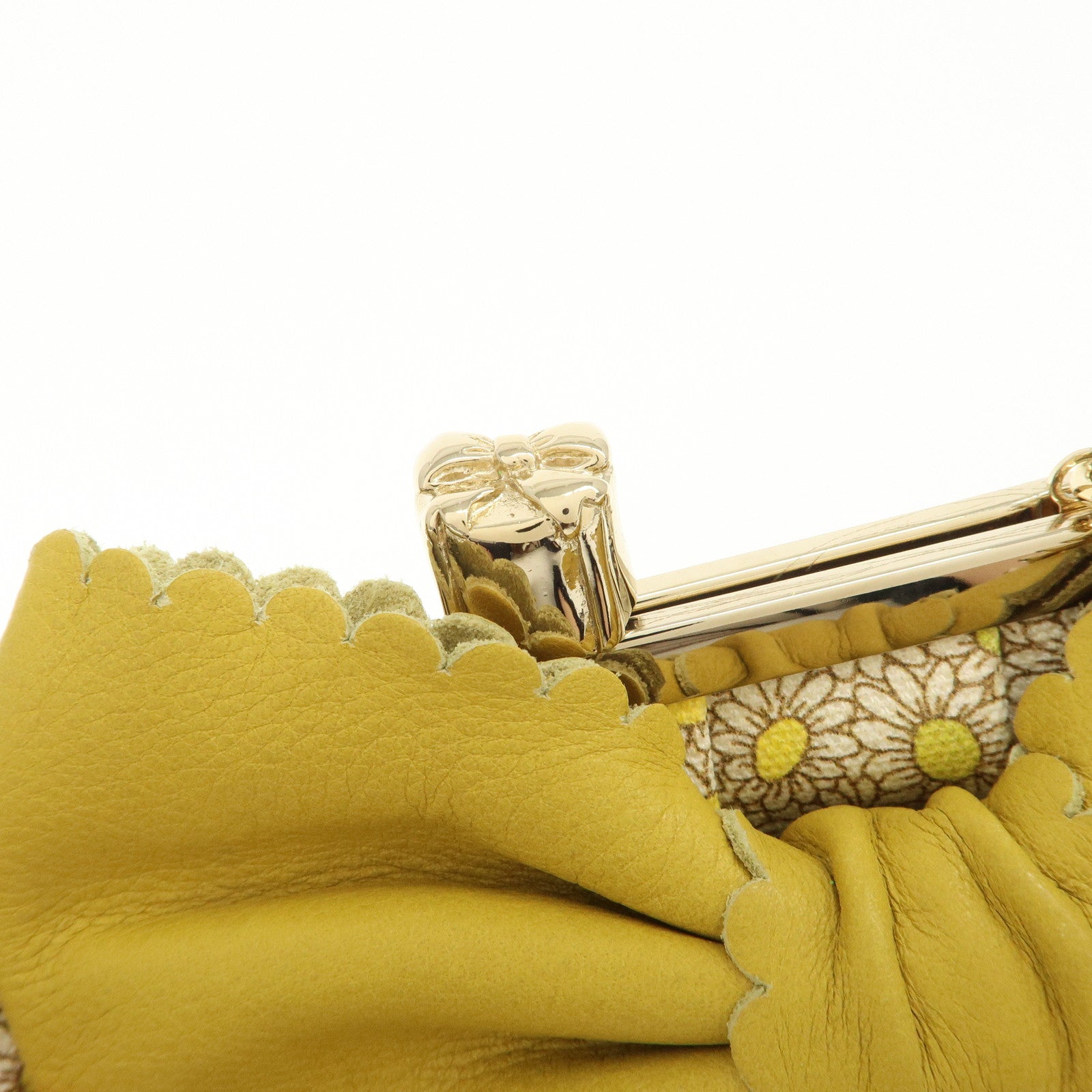 VALENTINO Canvas Leather Chain Shoulder Bag Hand Bag Mustard
