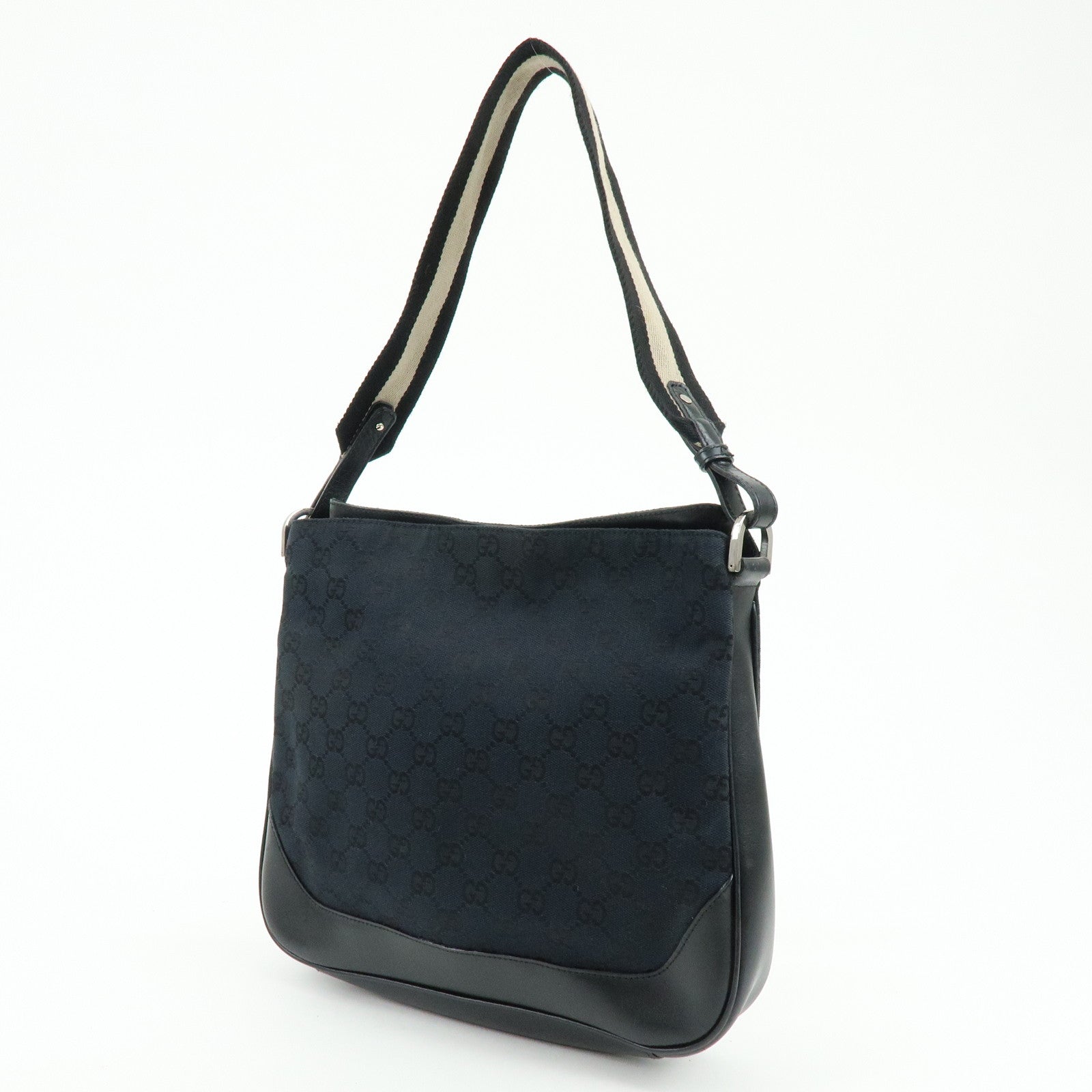 GUCCI GG Canvas Leather Shoulder Bag Black 001・4095・001553