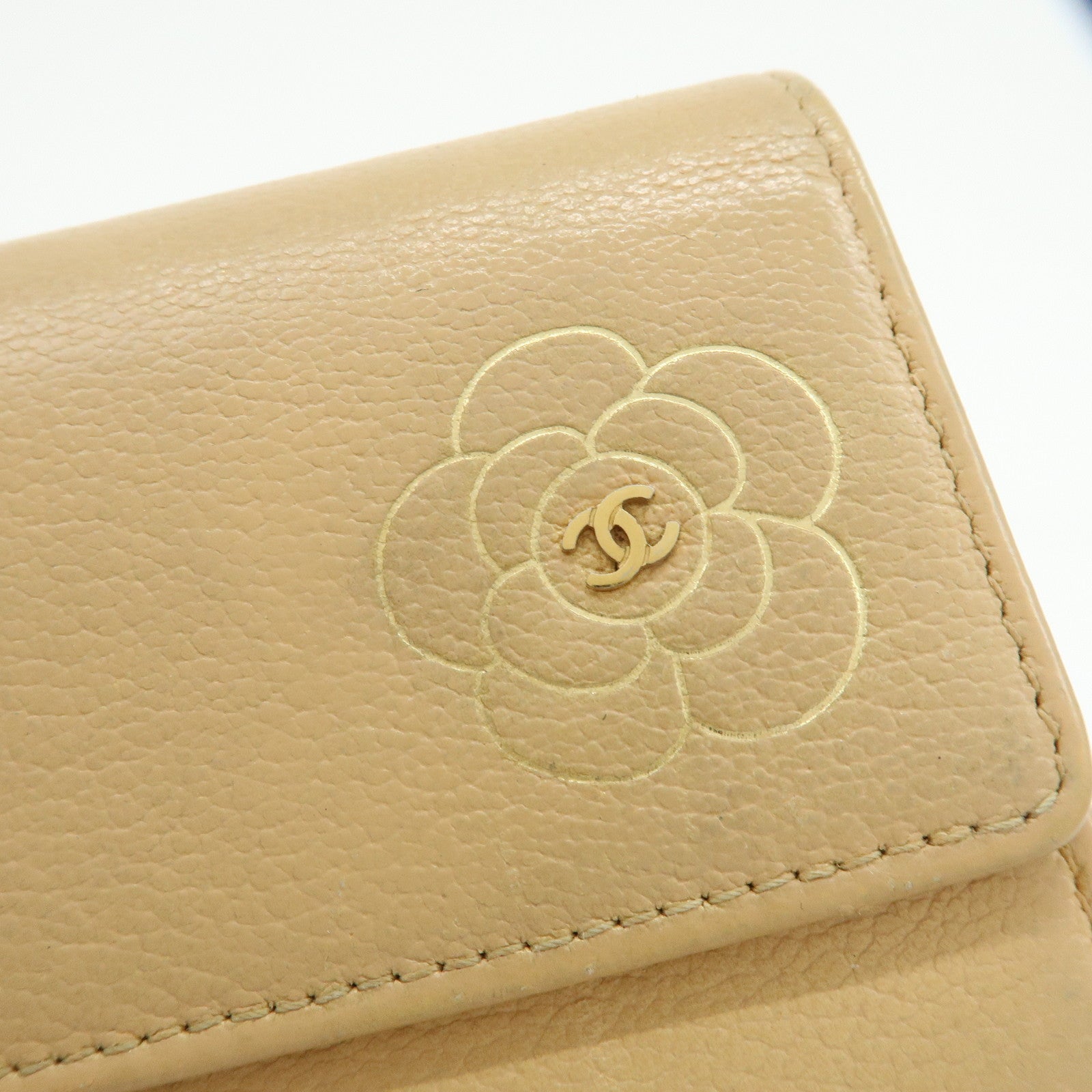 Chanel Camellia Calf Leather Long Flap Wallet Beige