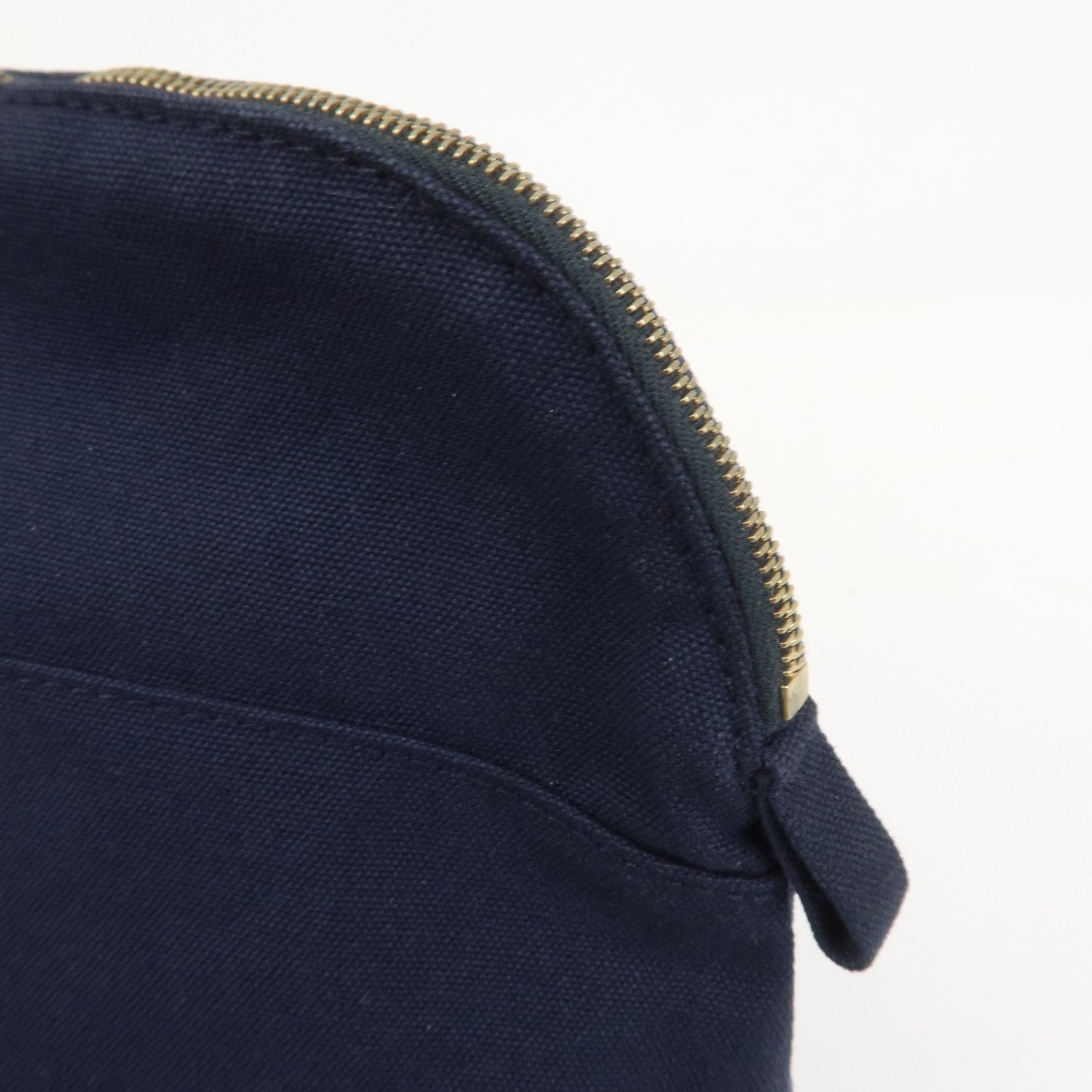 HERMES Canvas Leather Bolide Pouch MM Cosmetic Pouch Navy