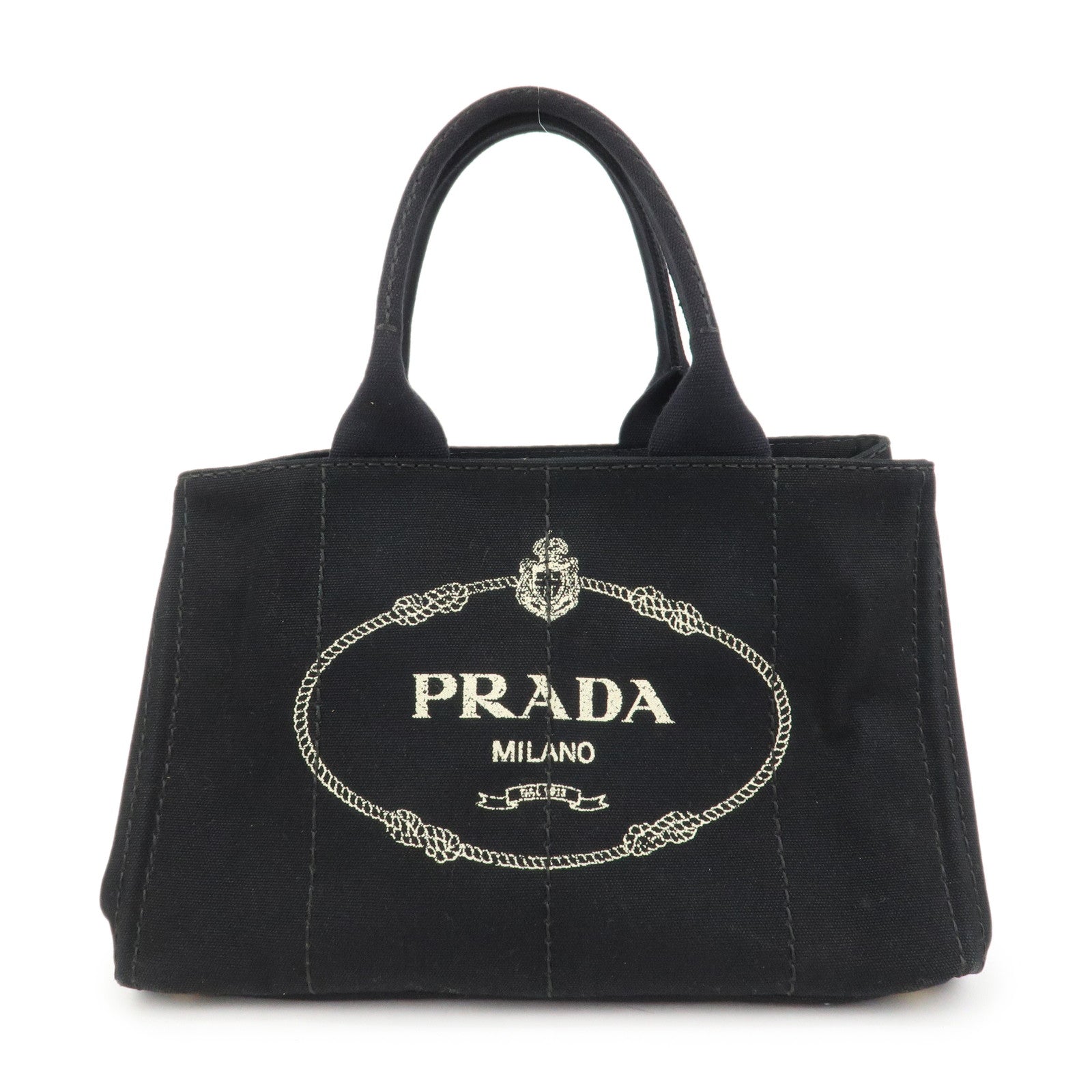 PRADA Logo Canapa Canvas Denim Tote Bag Hand Bag B1877B