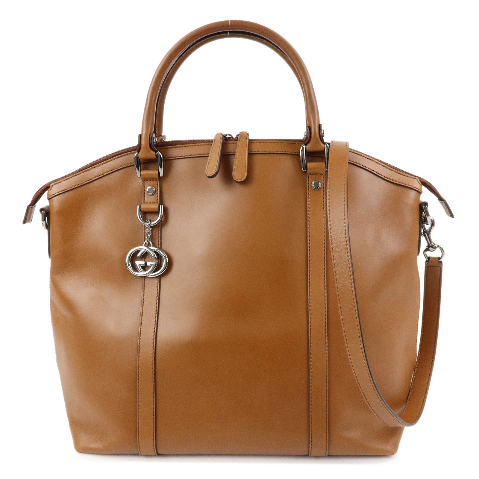 GUCCI Interlocking G Leather 2Way Hand Shoulder Bag Brown 341503