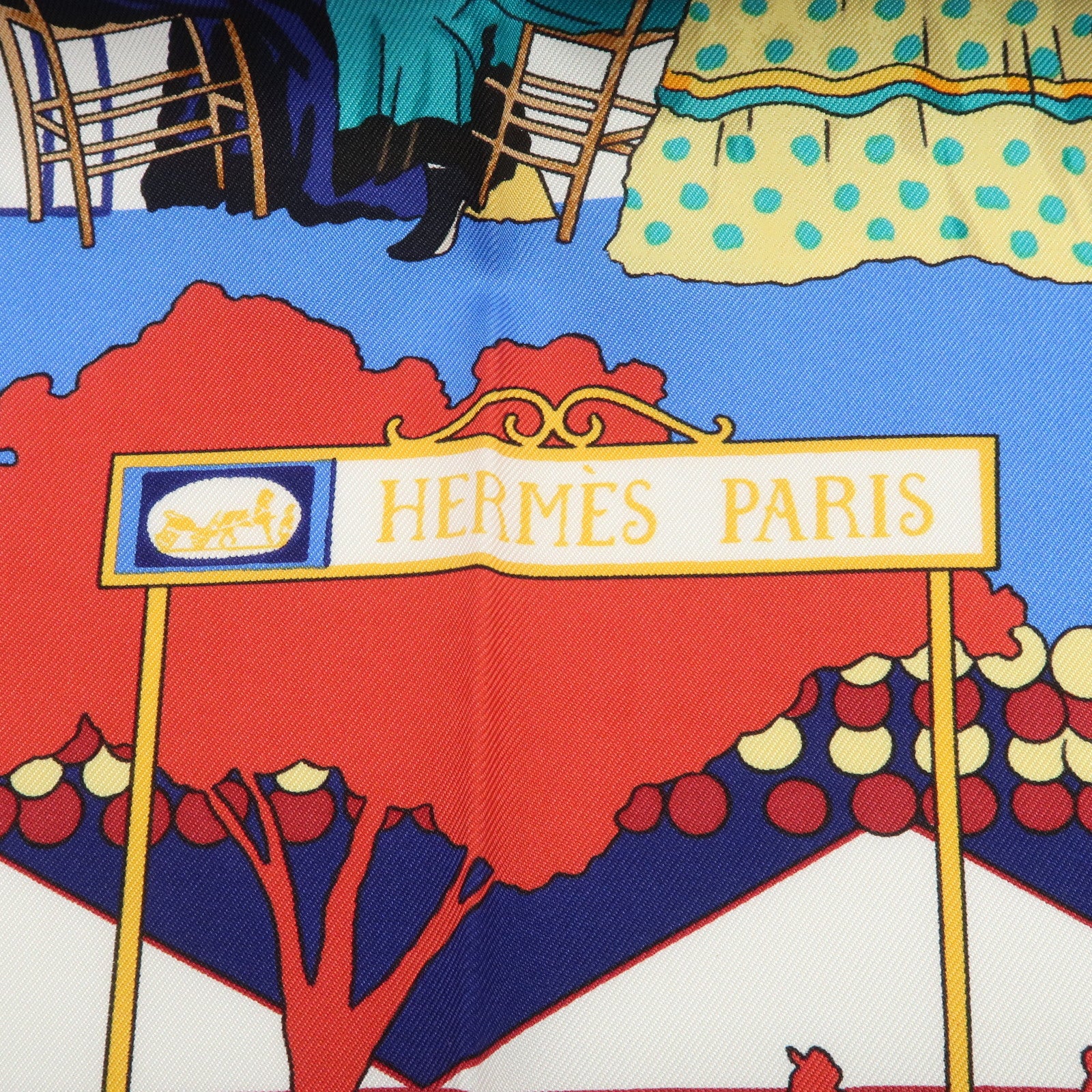 HERMES Carre 90 Silk 100% Scarf FERIA DE SEVILLA Navy White Red