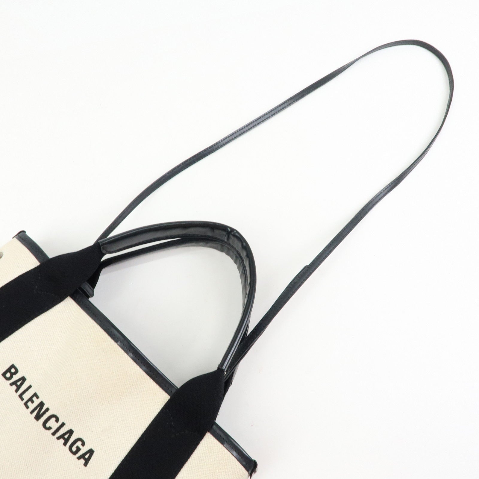 BALENCIAGA Navy Cabas XS Canvas Leather 2WAY Bag Natural 390346