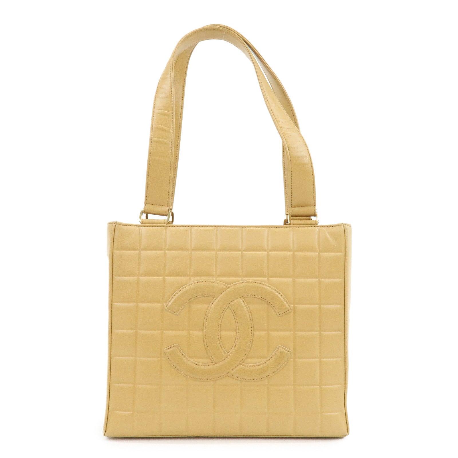 CHANEL Chocolate Bar Lamb Skin Tote Bag Hand Bag Beige A17809