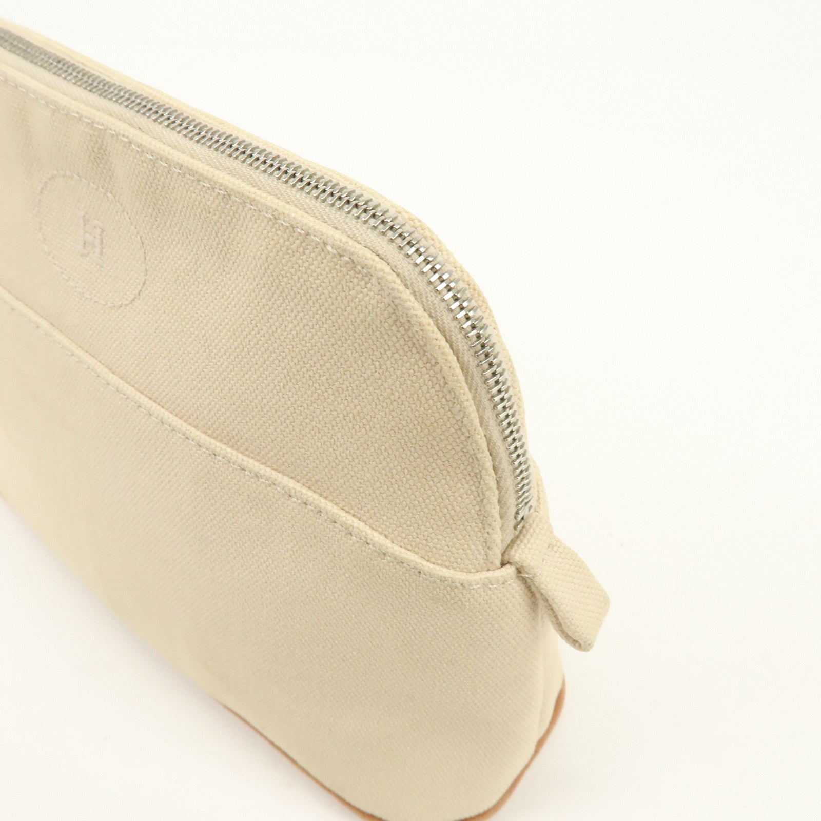 HERMES Bolide Mini Cotton Leather Pouch Cosmetic Case Ivory Beige