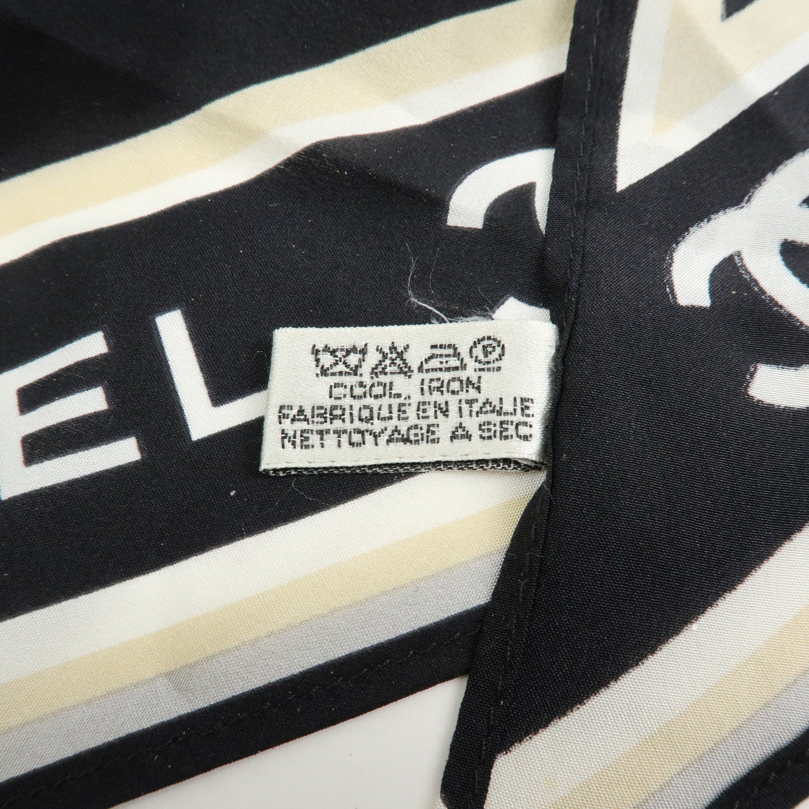 CHANEL COCO Mark Silk100% Train Scarf Shawl Black