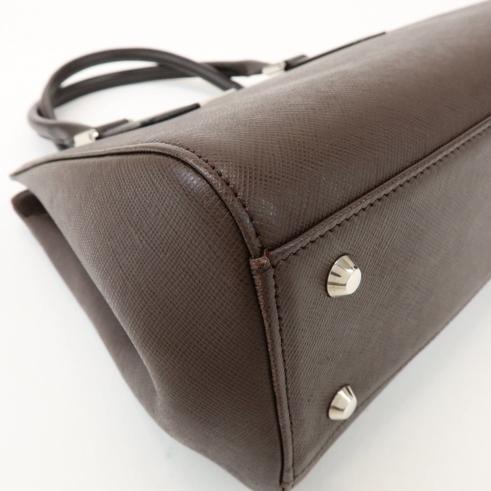 BURBERRY Logo Leather Hand Bag Tote Bag Brown