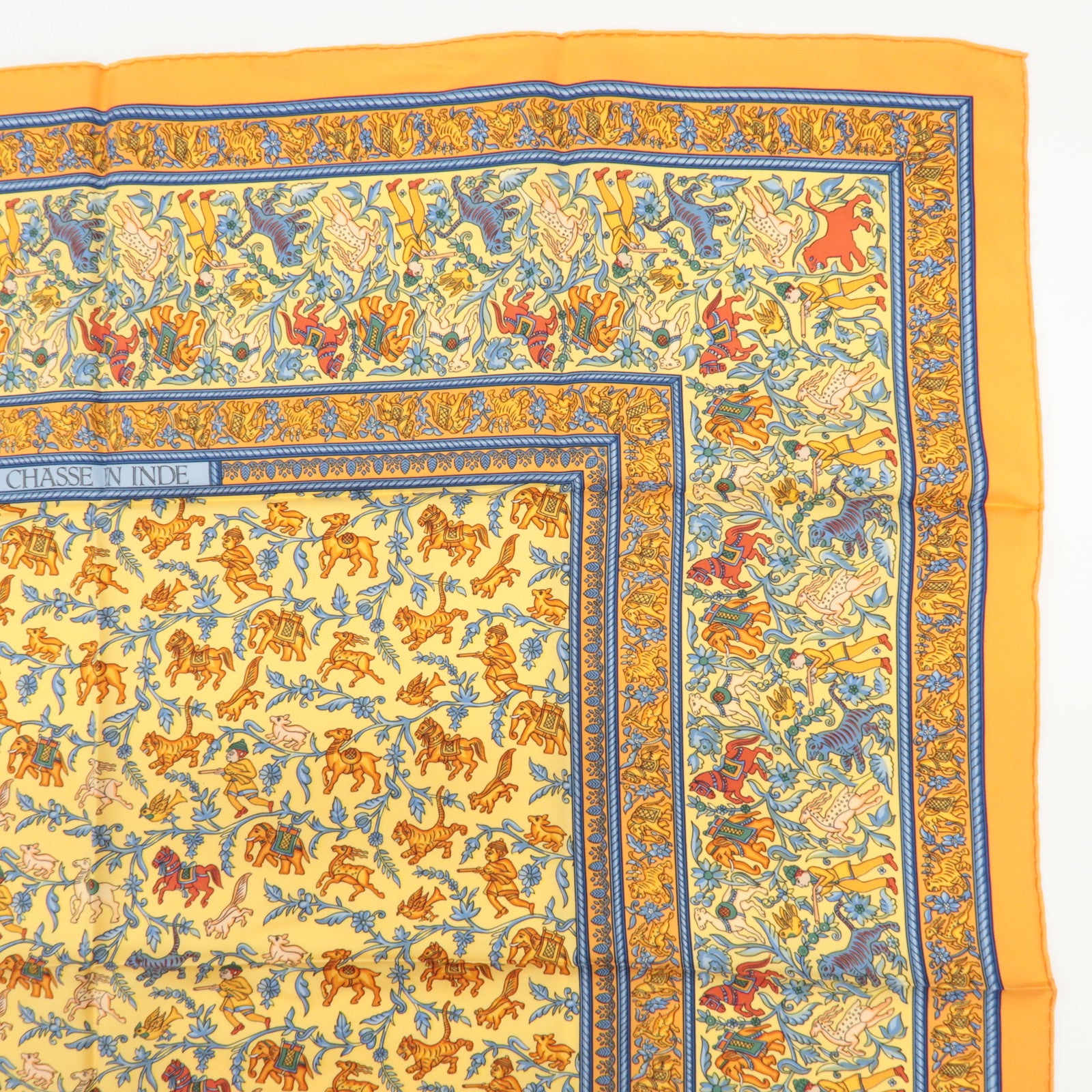HERMES Carre 90 Silk 100% Scarf CHASSE EN INDE Orange Multicolor Used